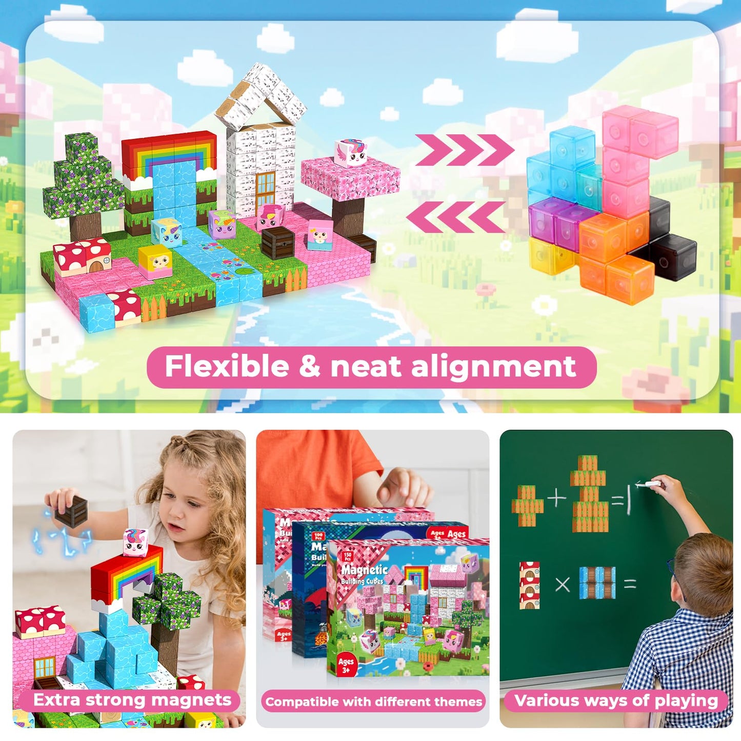 Goody King 150PCS Magnetic Blocks - Unicorn Building Set for STEM Play & Creative Learning | Kids 3+
