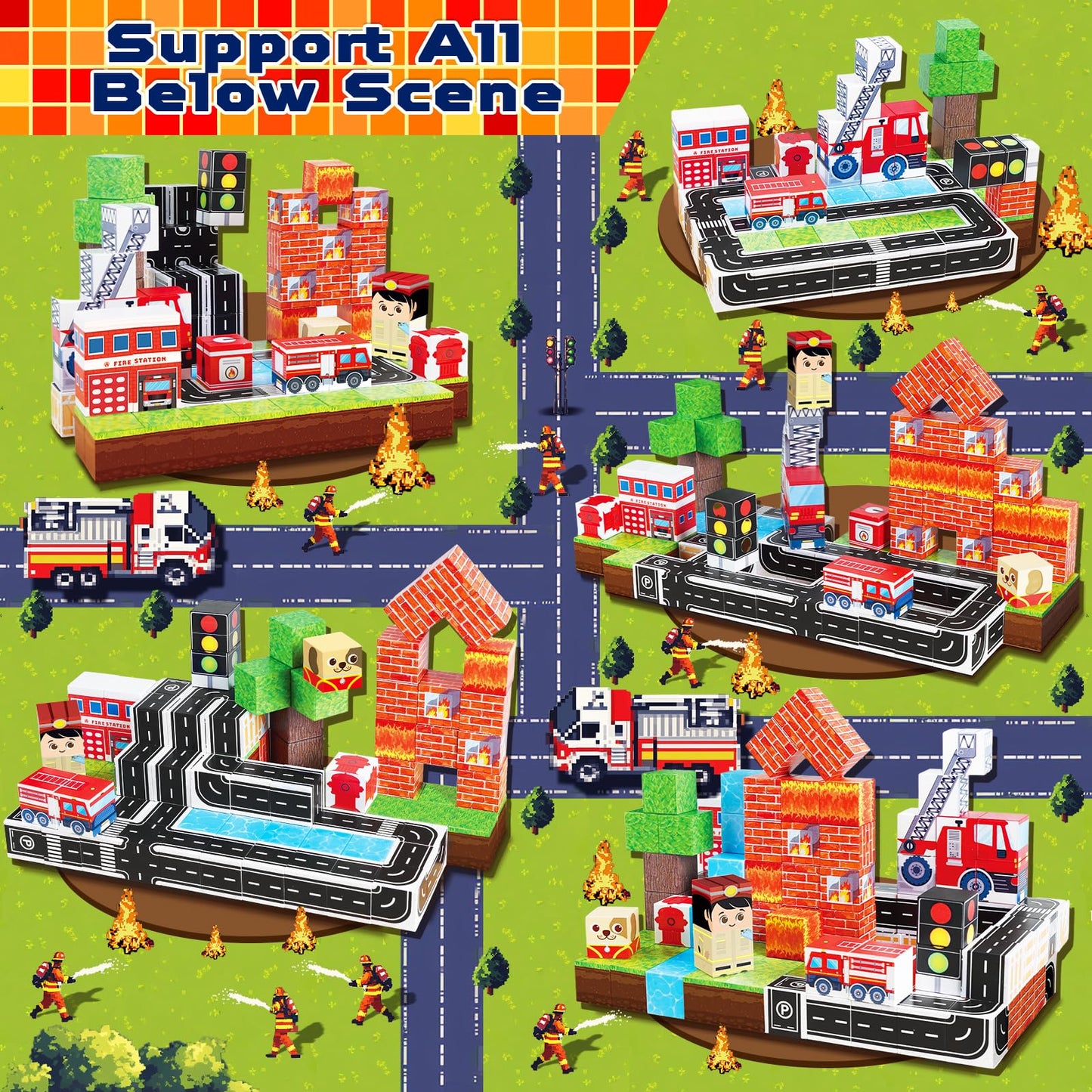 Goody King Magnetic Blocks 100-Piece Fire Truck Set – STEM Building Toys for Kids 3-10