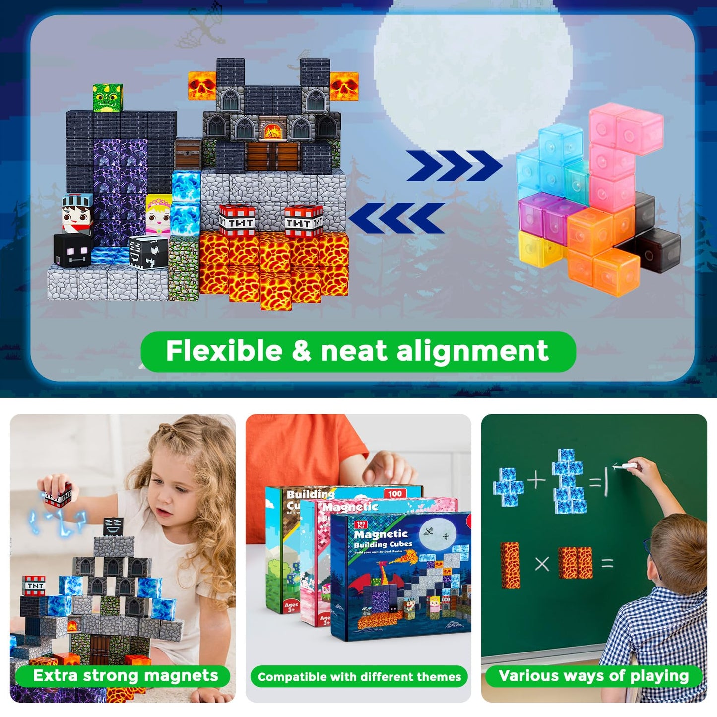 Goody King 100PCS Magnetic Blocks - Dark Castle Set | STEM Building Toys for Kids 3+