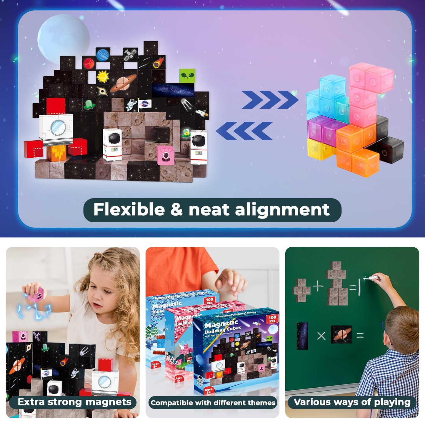 Goody King 100PCS Space Rocket Magnetic Building Blocks | Space Adventure STEM Toy for Ages 3–10