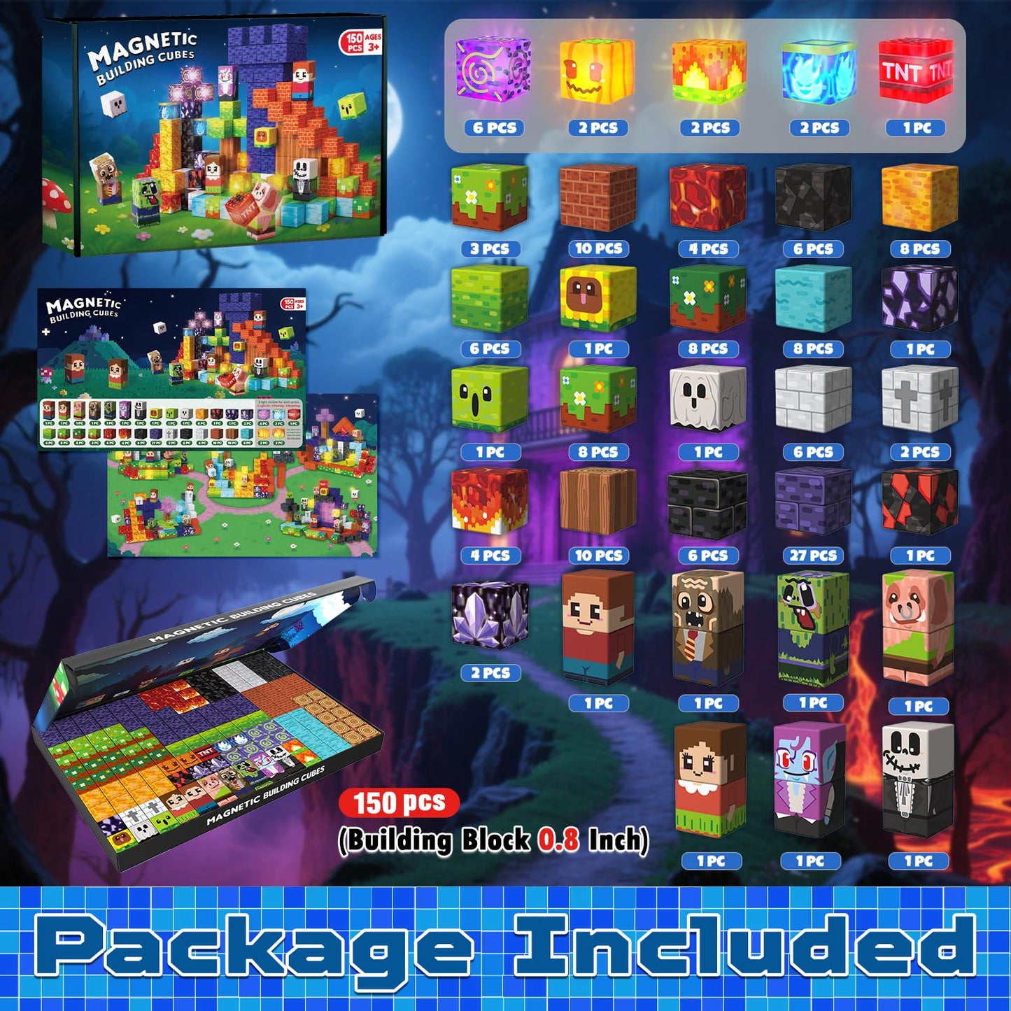 Goody King 150pcs Magnetic Blocks with Light Blocks | STEM Toys for Kids 3+