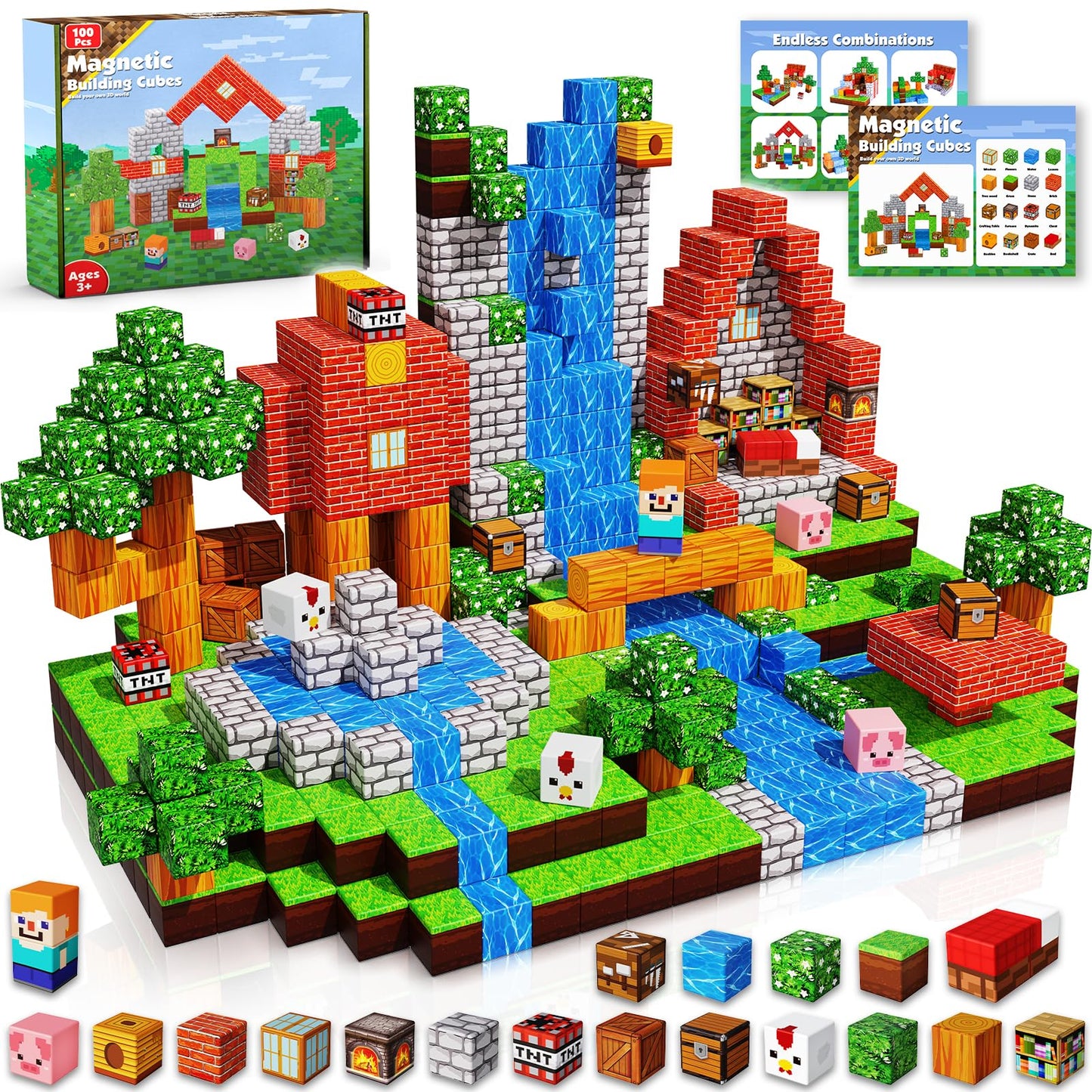 Goody King Magnetic Blocks – 100 Magnetic Cubes for STEM Play (Ages 3-10)