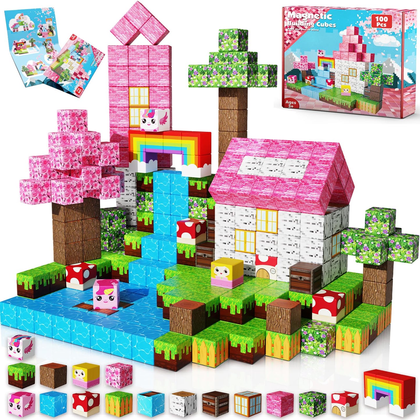 Goody King Magnetic Blocks – 100-Pcs Unicorn Magnetic Cubes for STEM Play