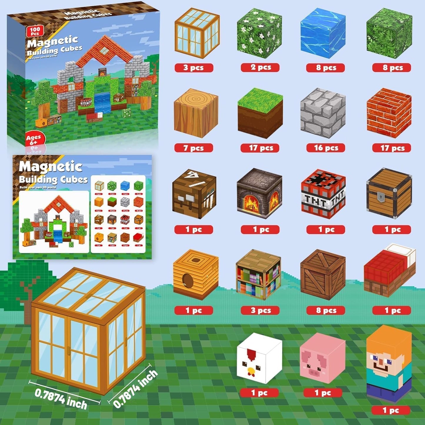 Goody King Magnetic Blocks – 100 Magnetic Cubes for STEM Play (Ages 3-10)