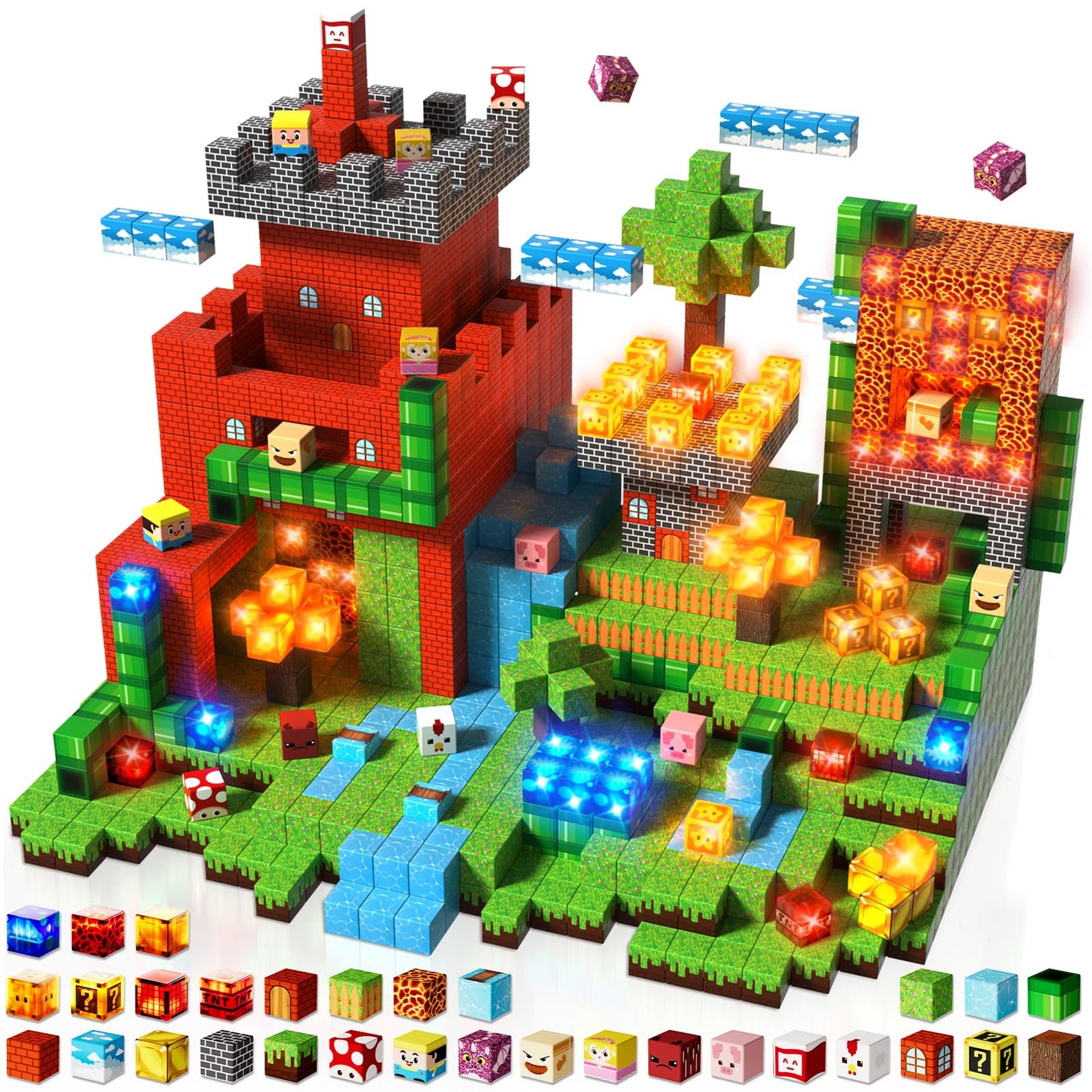 Goody King 200pcs Magnetic Blocks with Light Blocks – STEM Montessori Building Set for Kids 3+