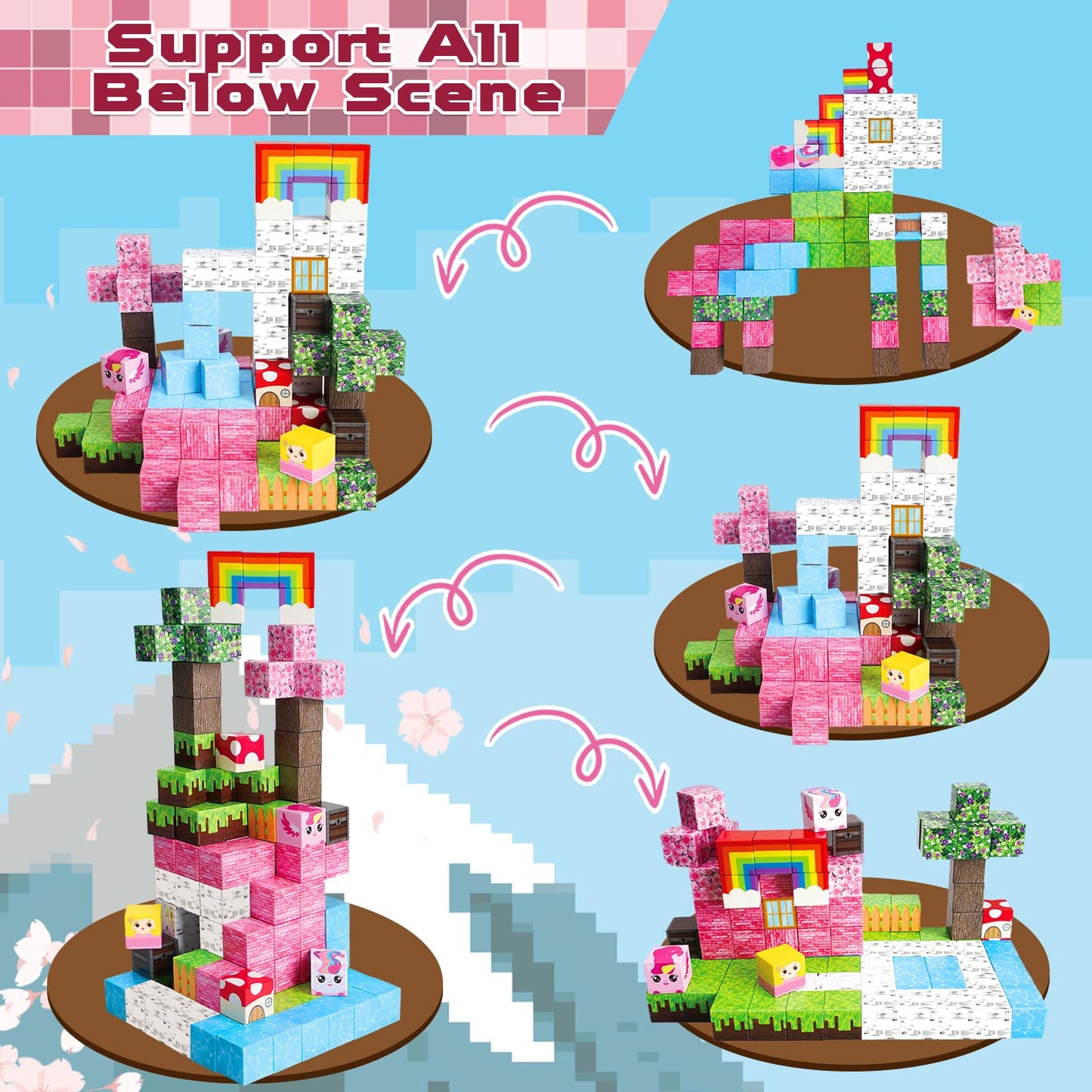 Goody King Magnetic Blocks – 100-Pcs Unicorn Magnetic Cubes for STEM Play