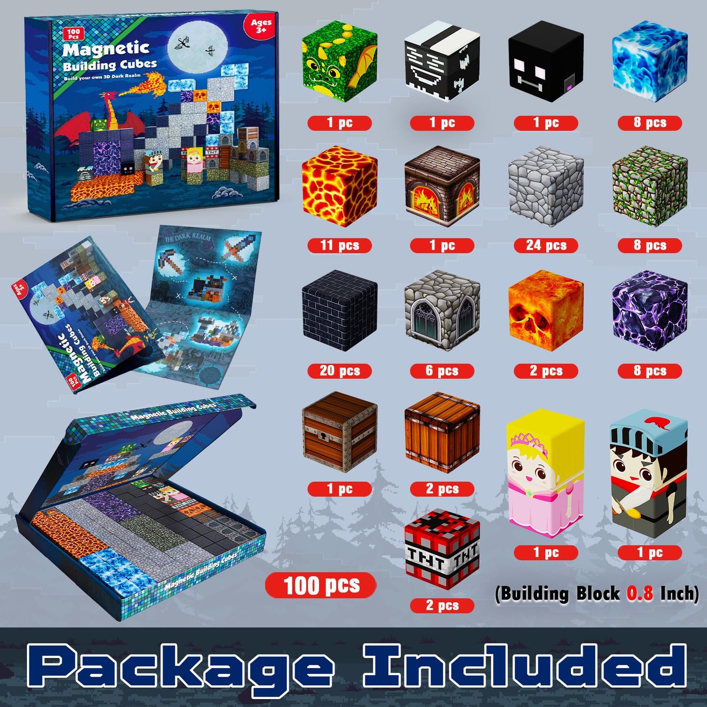 Goody King 100PCS Magnetic Blocks - Dark Castle Set | STEM Building Toys for Kids 3+