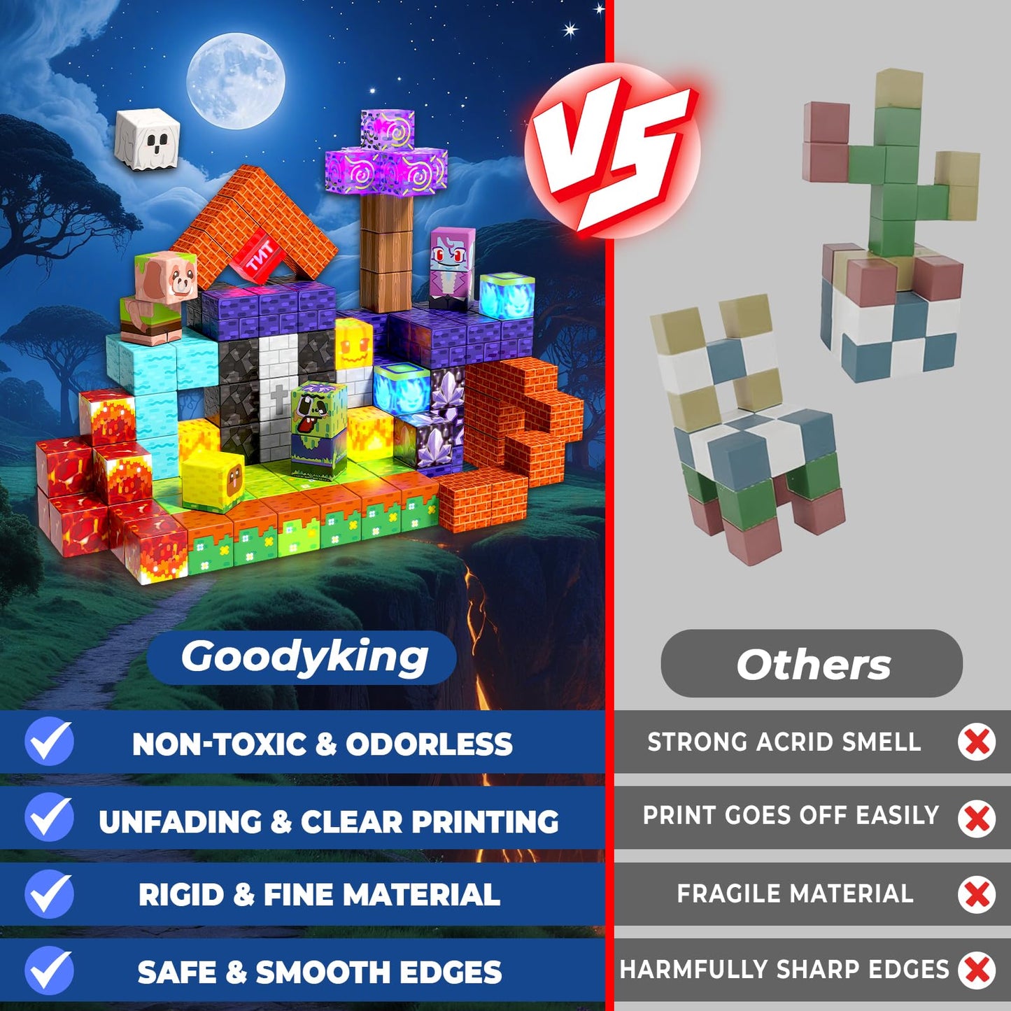 Goody King 150pcs Magnetic Blocks with Light Blocks | STEM Toys for Kids 3+