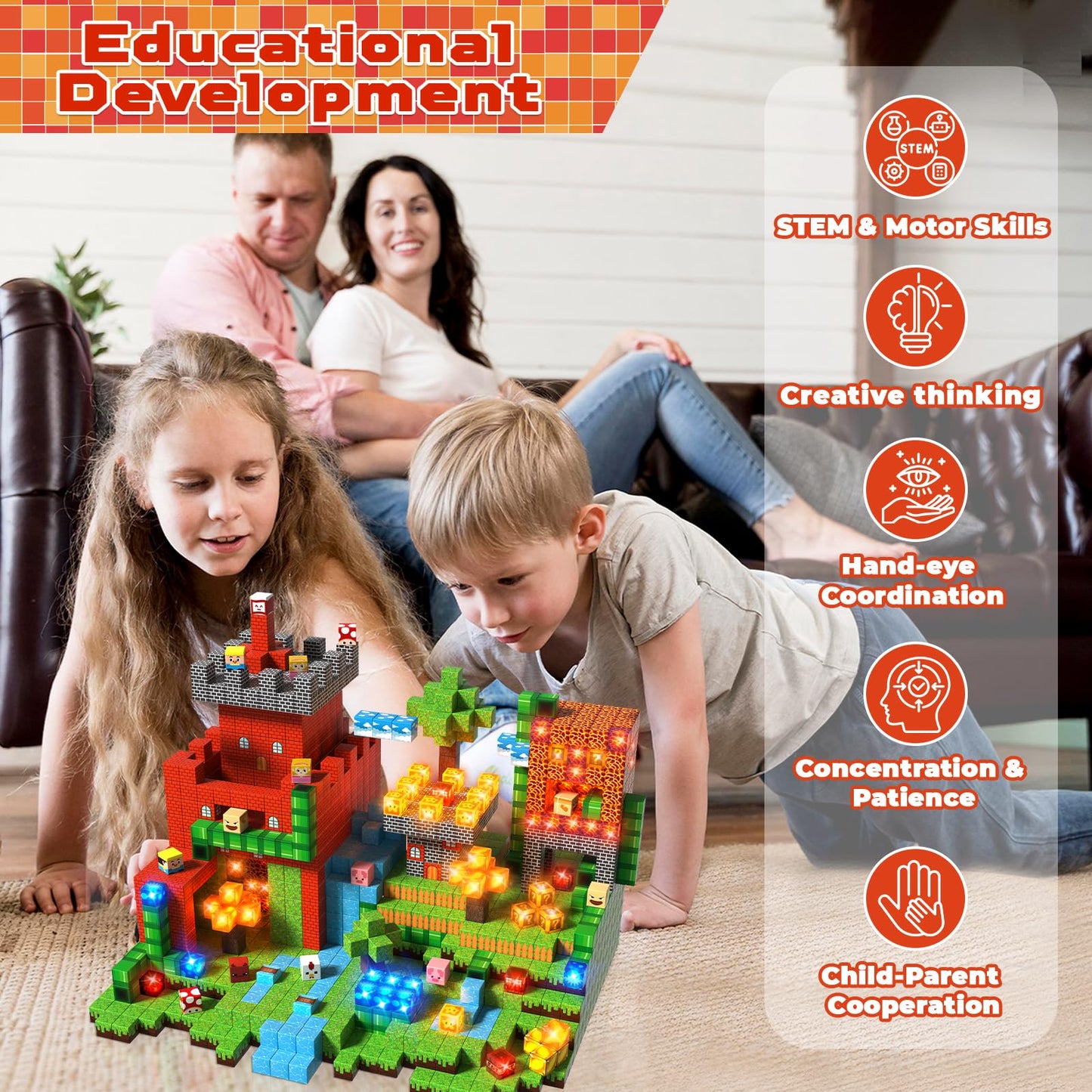 Goody King 200pcs Magnetic Blocks with Light Blocks – STEM Montessori Building Set for Kids 3+