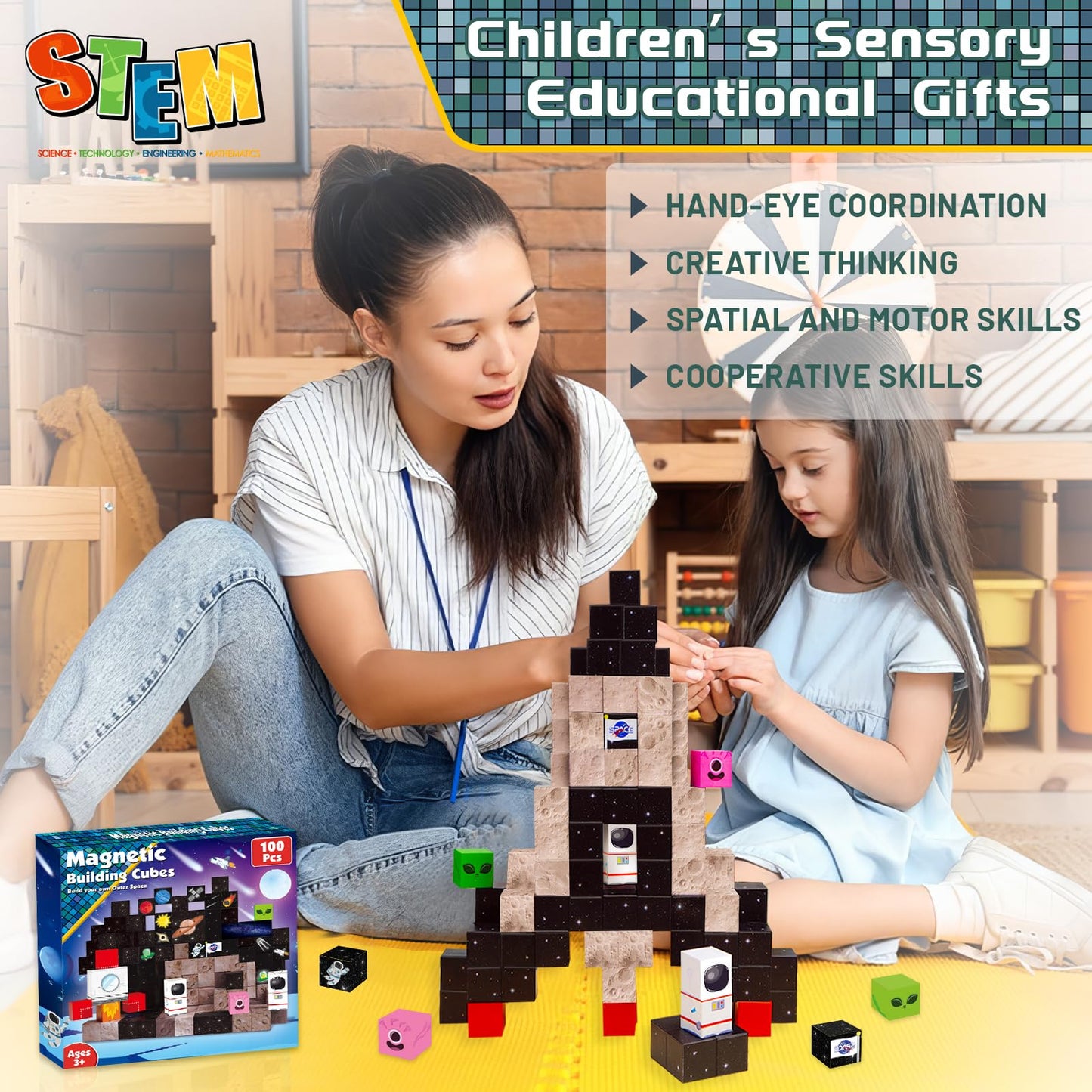 Goody King 100PCS Space Rocket Magnetic Building Blocks | Space Adventure STEM Toy for Ages 3–10
