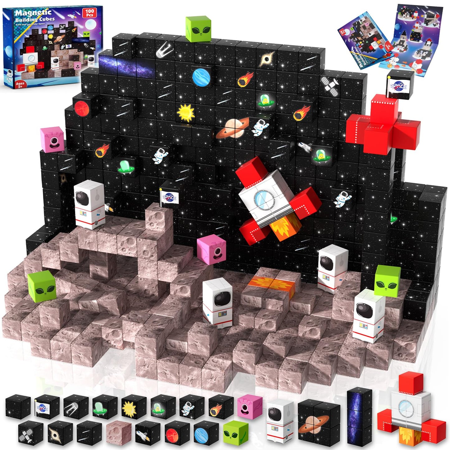 Goody King 100PCS Space Rocket Magnetic Building Blocks | Space Adventure STEM Toy for Ages 3–10