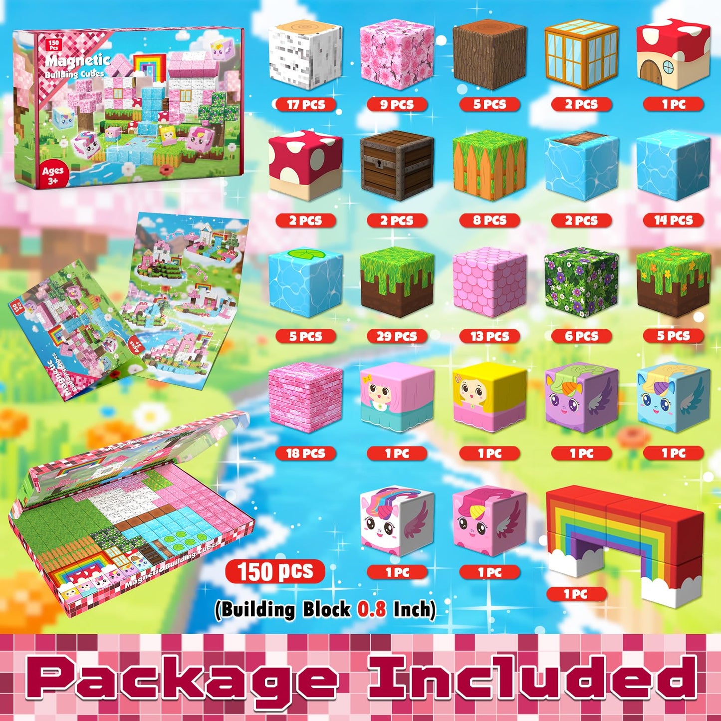 Goody King 150PCS Magnetic Blocks - Unicorn Building Set for STEM Play & Creative Learning | Kids 3+