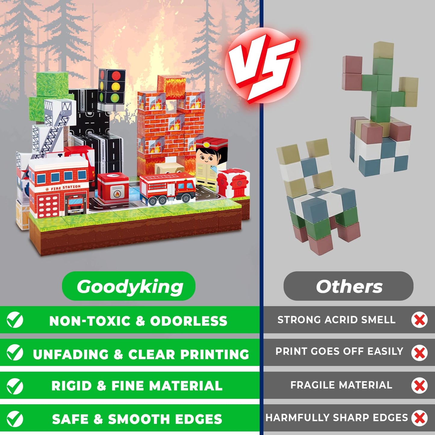 Goody King Magnetic Blocks 100-Piece Fire Truck Set – STEM Building Toys for Kids 3-10