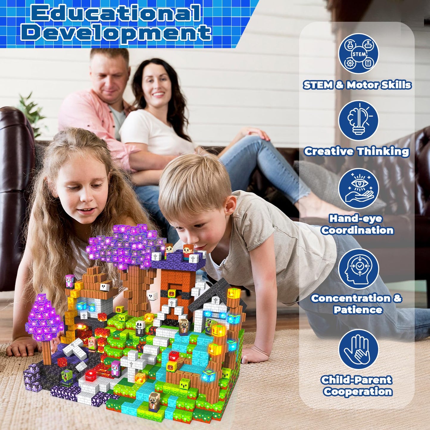 Goody King 150pcs Magnetic Blocks with Light Blocks | STEM Toys for Kids 3+