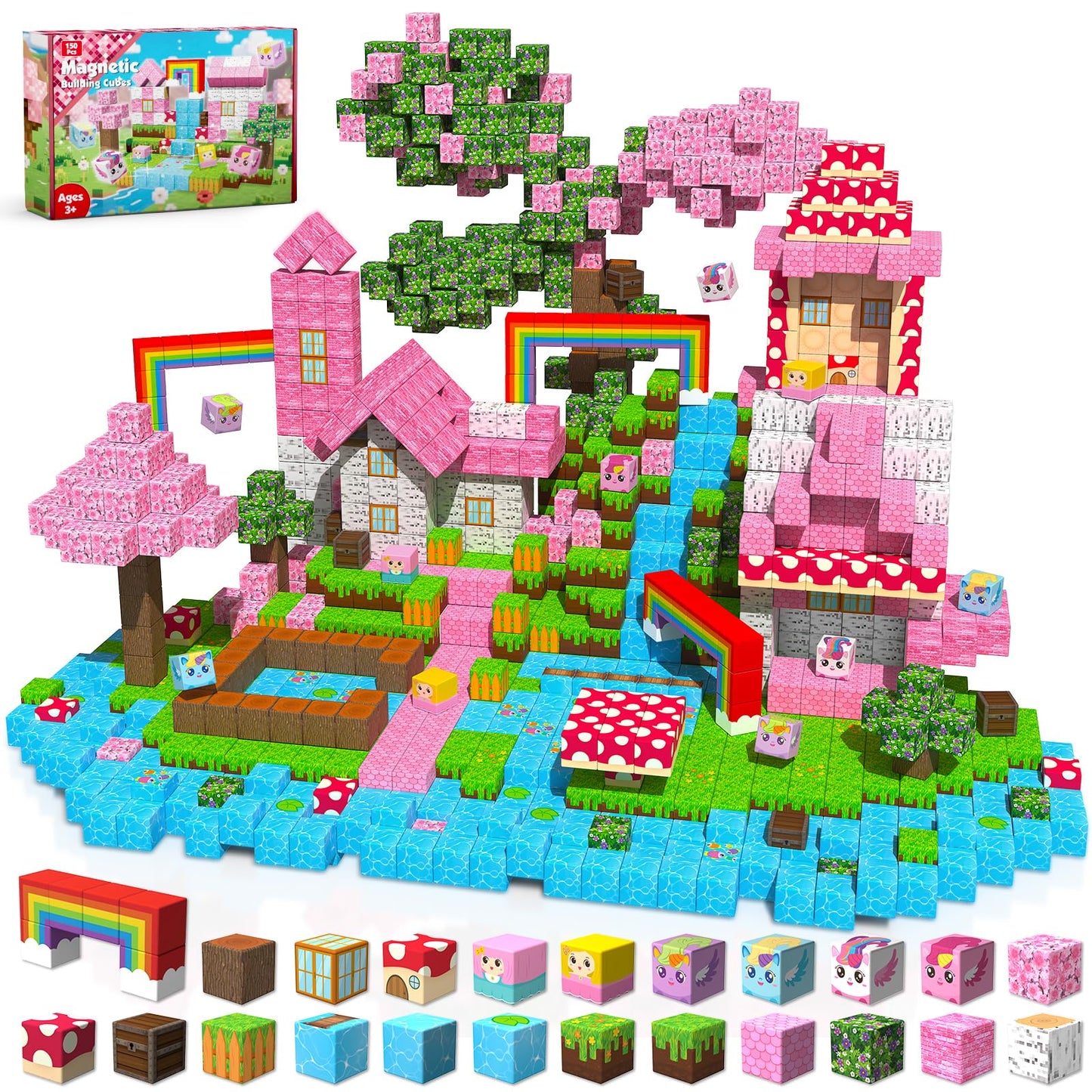 Goody King 150PCS Magnetic Blocks - Unicorn Building Set for STEM Play & Creative Learning | Kids 3+