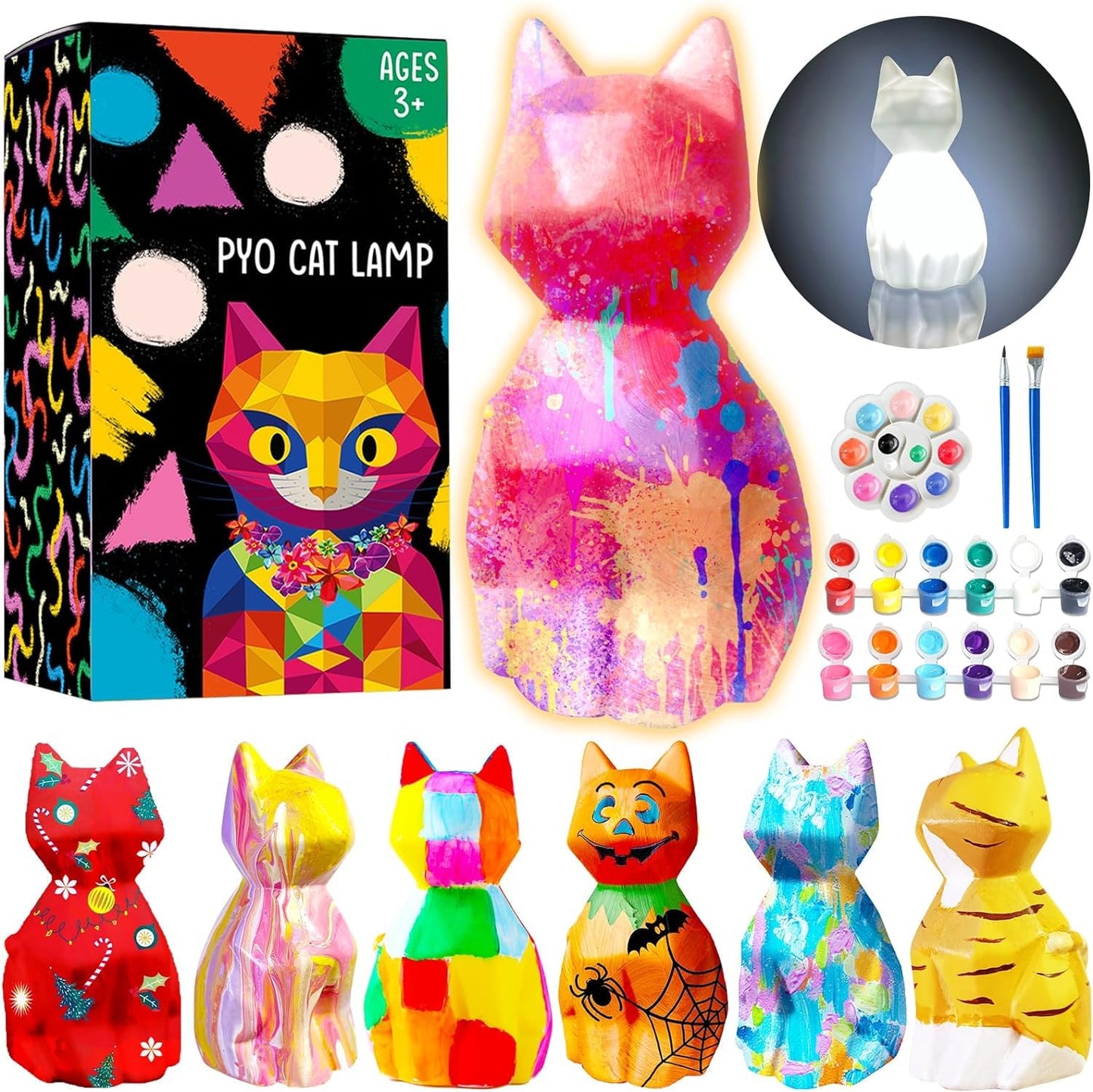 Goody King Paint Your Own Cat Lamp Kit – DIY Cat Crafts Night Light for Kids 8-12