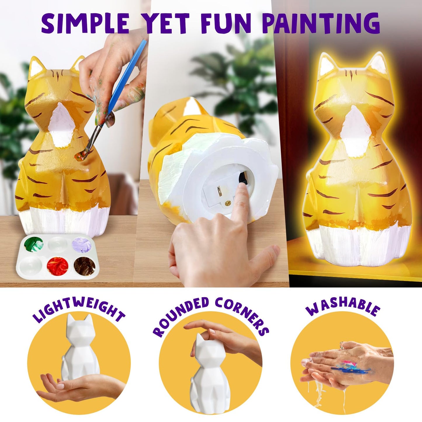 Goody King Paint Your Own Cat Lamp Kit – DIY Cat Crafts Night Light for Kids 8-12