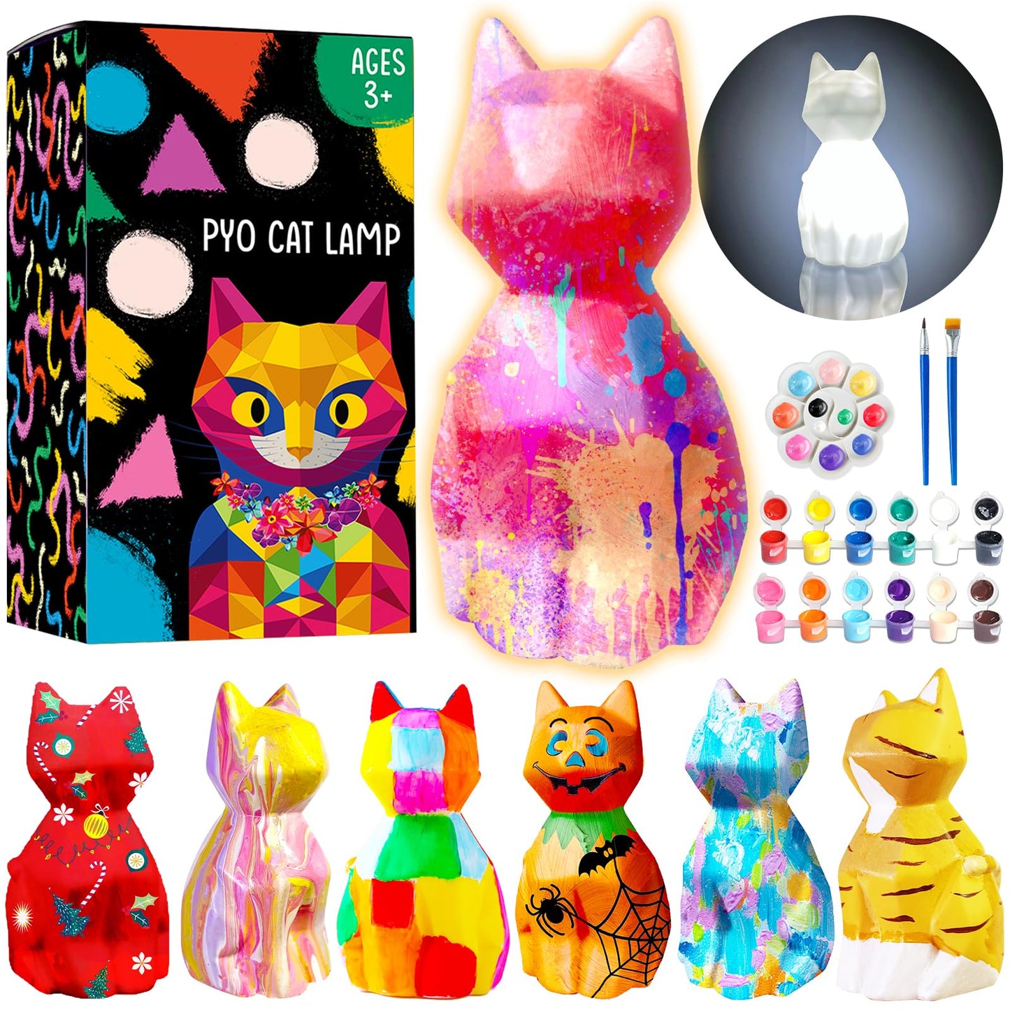 Goody King Paint Your Own Cat Lamp Kit – DIY Cat Crafts Night Light for Kids 8-12