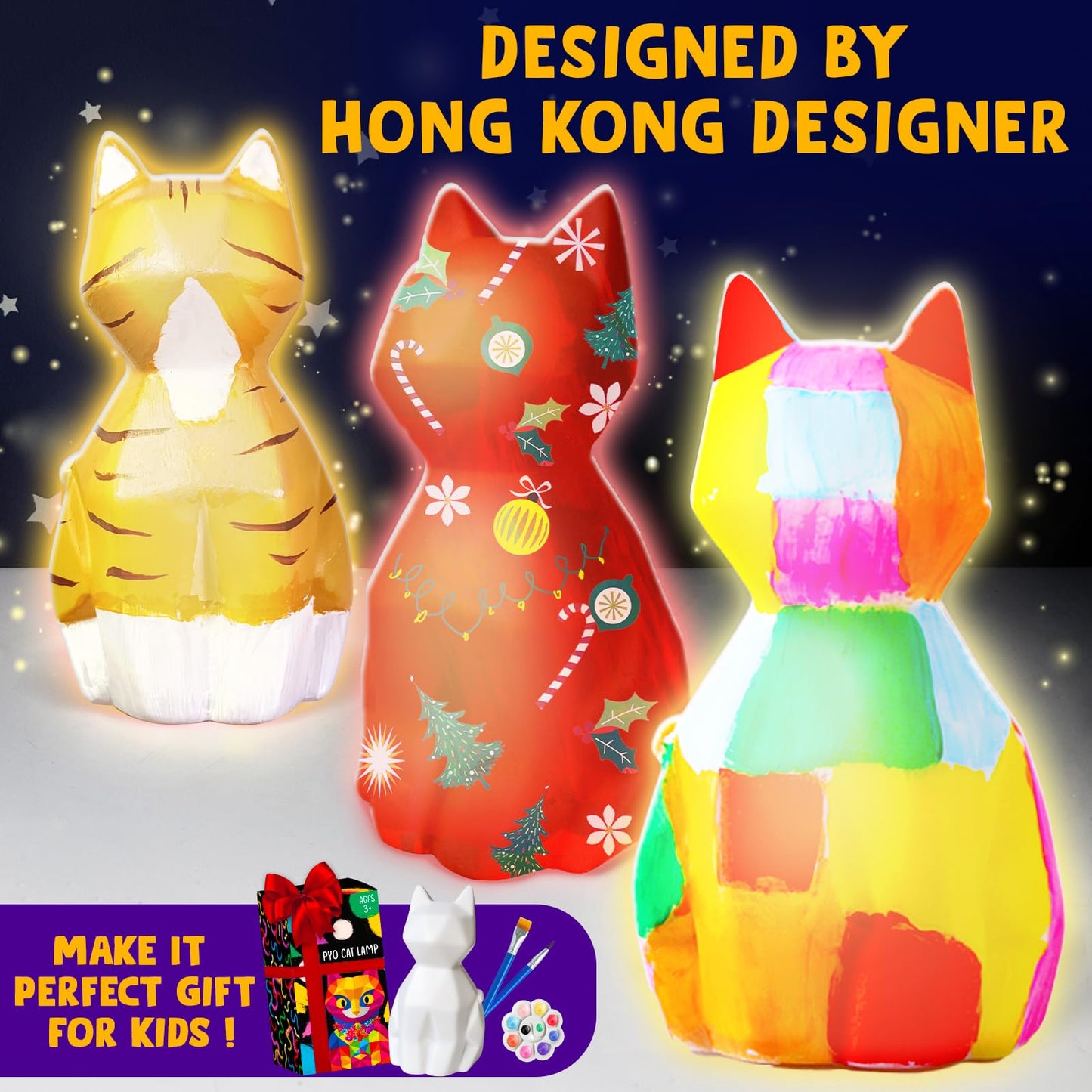Goody King Paint Your Own Cat Lamp Kit – DIY Cat Crafts Night Light for Kids 8-12
