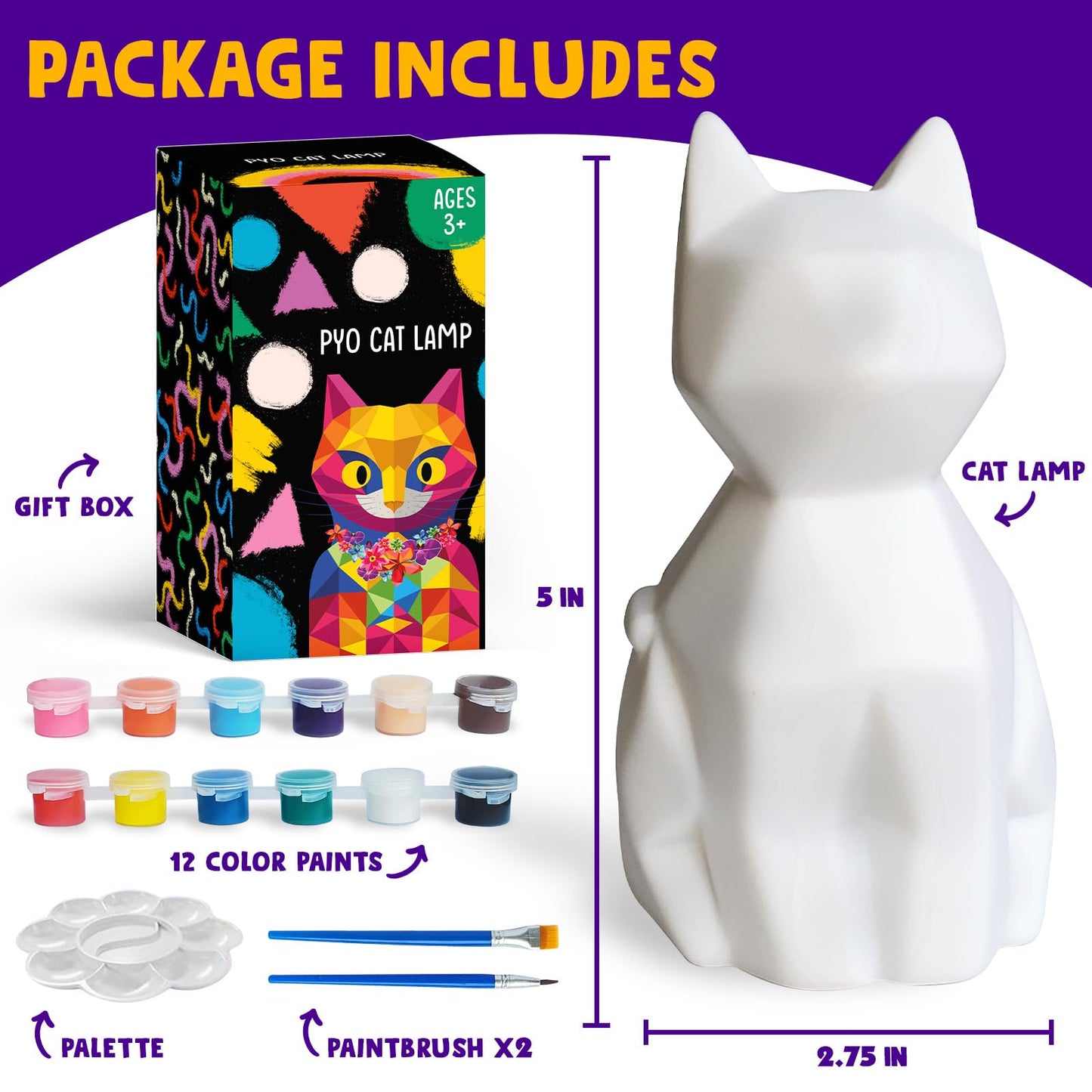 Goody King Paint Your Own Cat Lamp Kit – DIY Cat Crafts Night Light for Kids 8-12