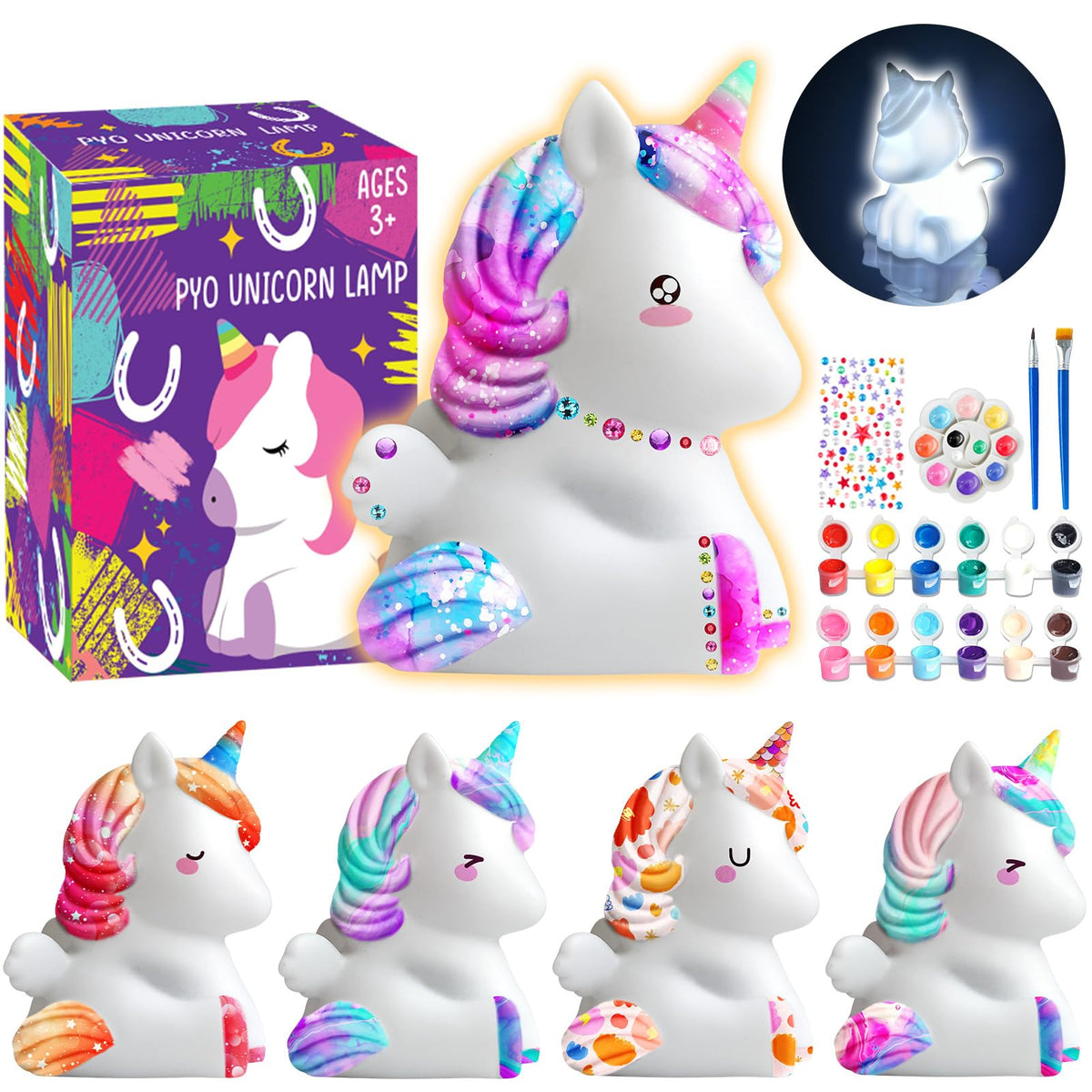 Goody King Paint Your Own Unicorn Lamp Art Kit – DIY Night Light for Kids Ages 8-12