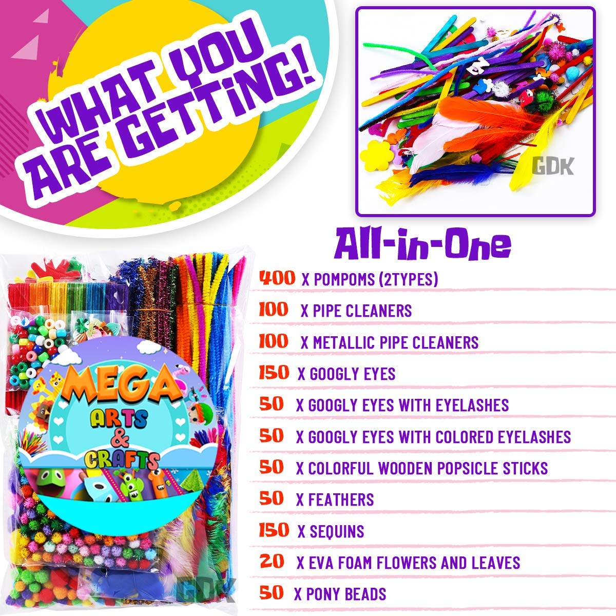 GoodyKing Arts & Crafts Kit for Kids — 1170 Pcs Craft Set (Ages 4-9)
