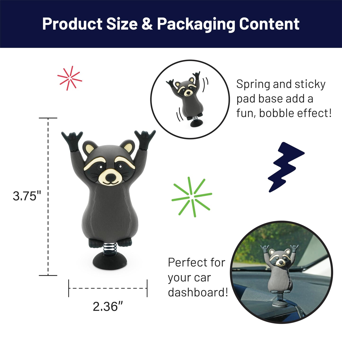 GOOFBALLS Dashboard Dancer – Funny Bobblehead Car Ornament | Rock n Roll Raccoon
