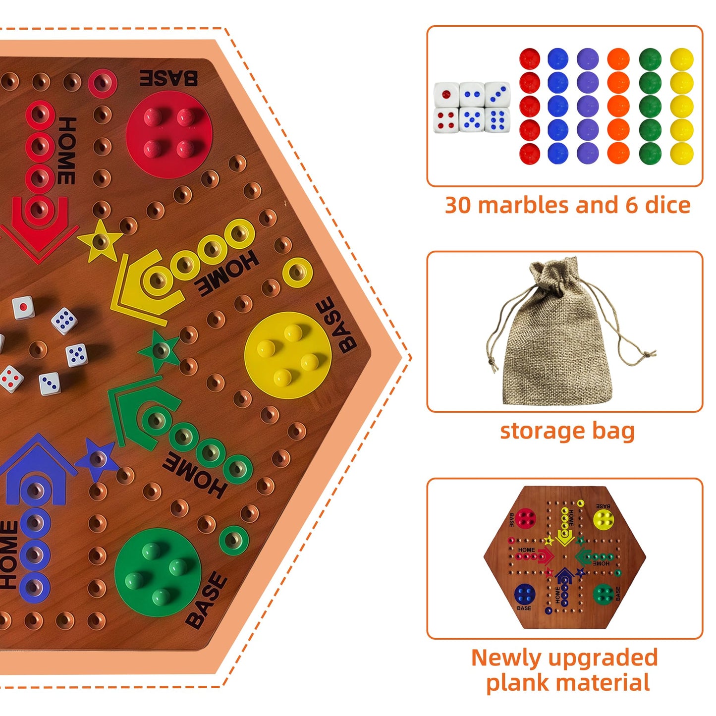 googgoing Wooden Board Game – Double-Sided Marble Strategy for 2-6 Players