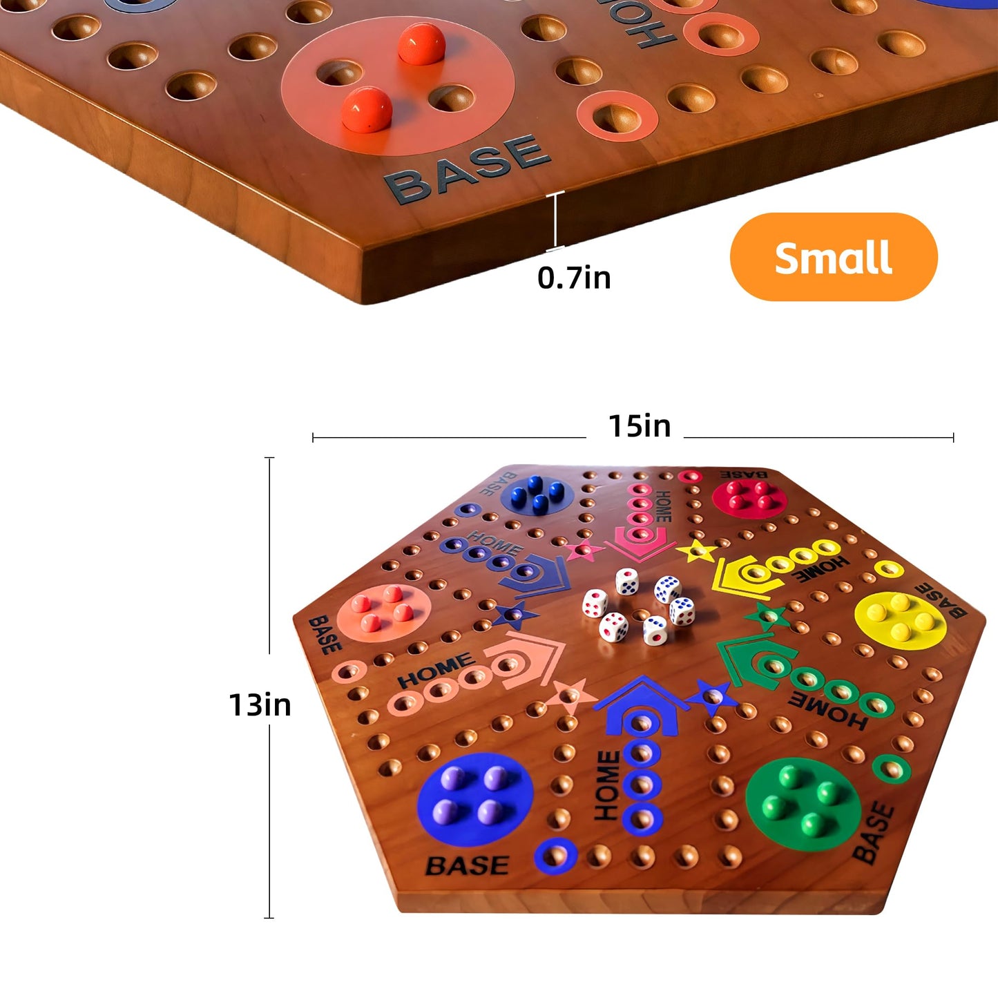 GOOGGOING Wooden Marble Board Game – Double-Sided, 2-6 Players, 15-Inch Flame Finish