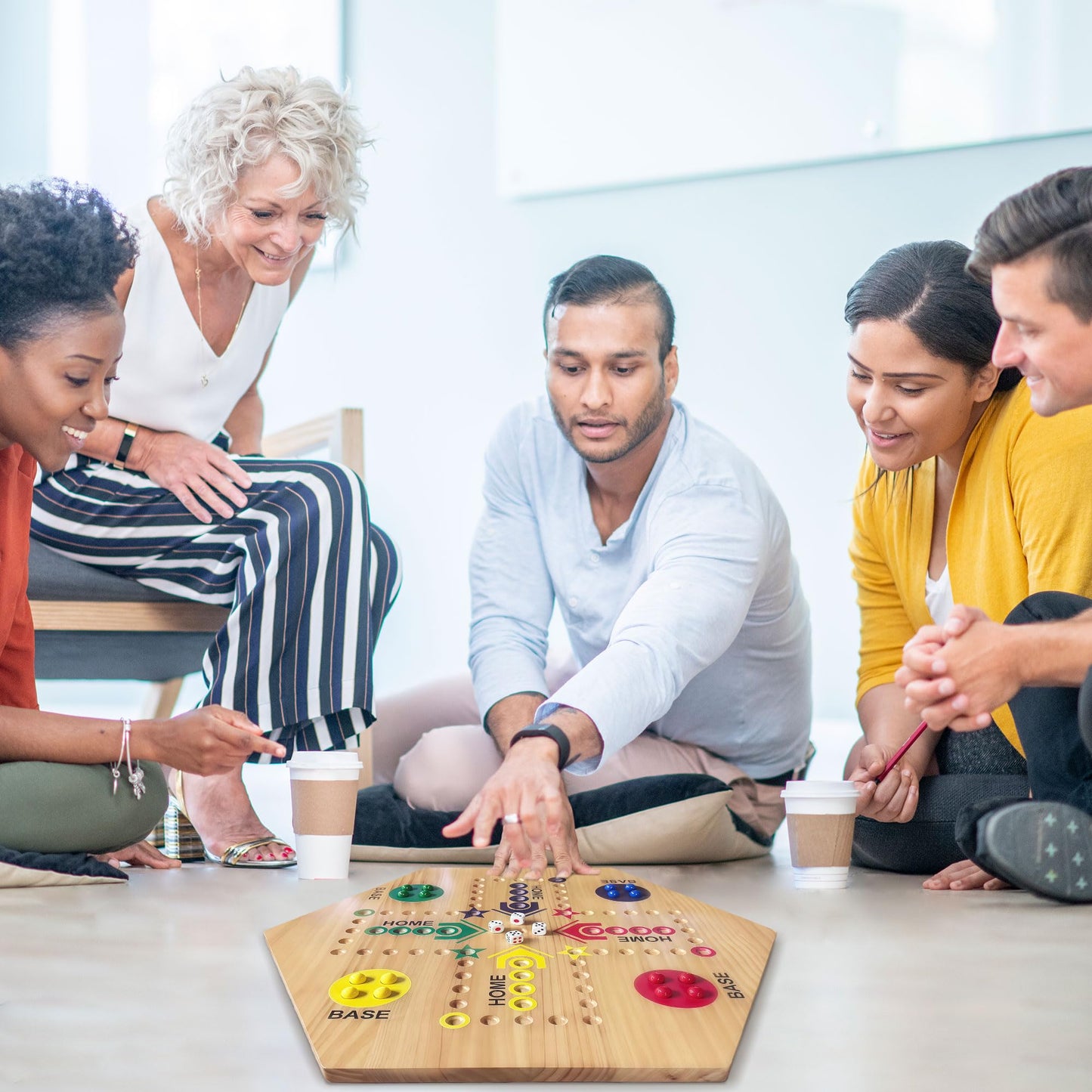 googgoing Marble Board Game — Double-Sided Wooden Fast Track for 4-6 Players (24 Marbles, 6 Dice)