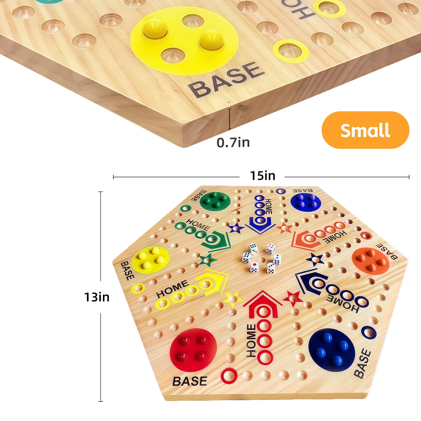 googgoing Wooden Board Game – Double-Sided Marble Race for 2–6 Players, 24 Marbles, 6 Dice, 15 Inch