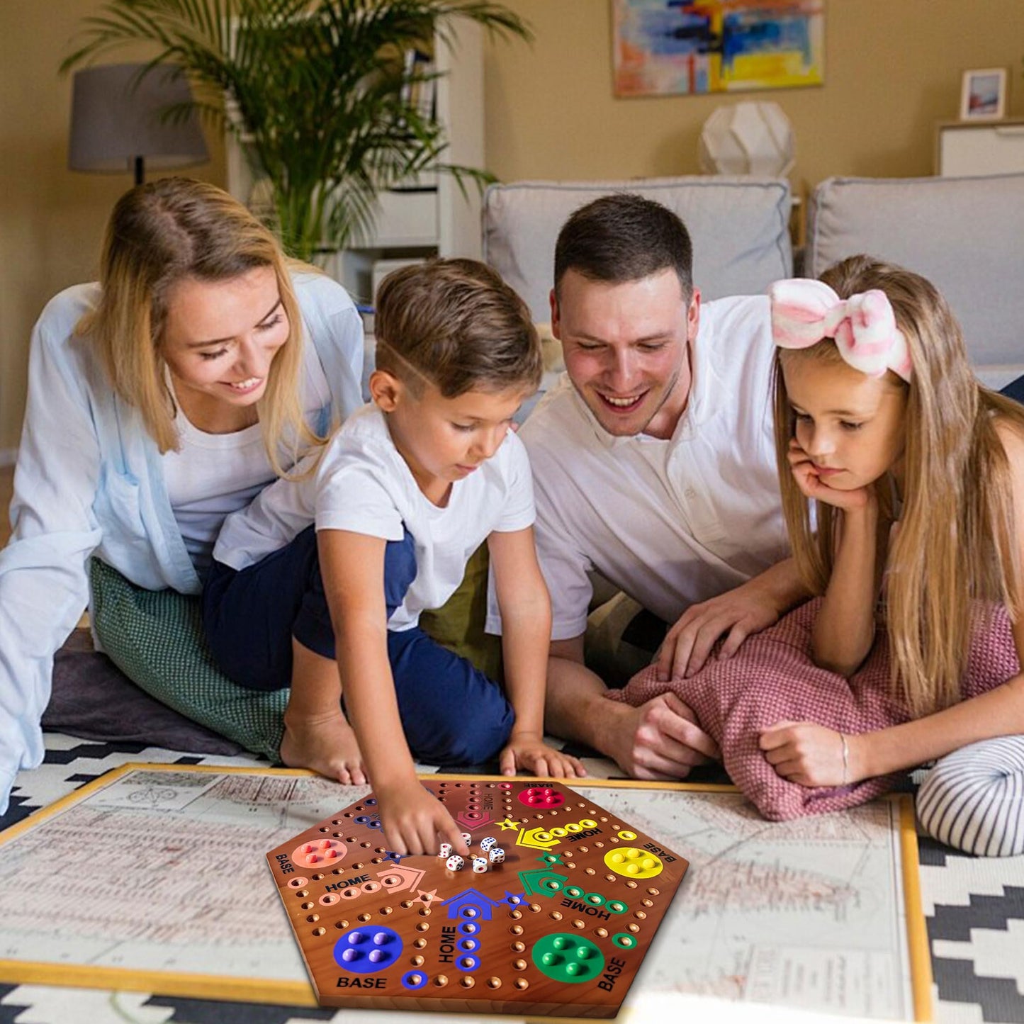 GOOGGOING Wooden Marble Board Game – Double-Sided, 2-6 Players, 15-Inch Flame Finish