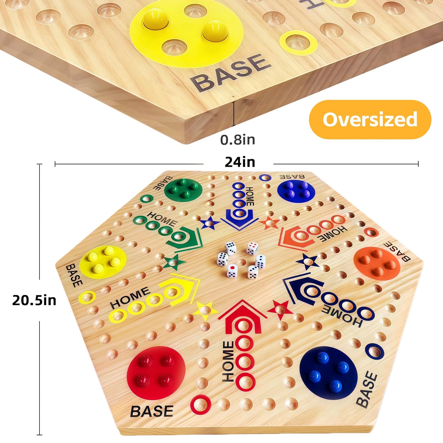 googgoing Marble Board Game — Double-Sided Wooden Fast Track for 4-6 Players (24 Marbles, 6 Dice)