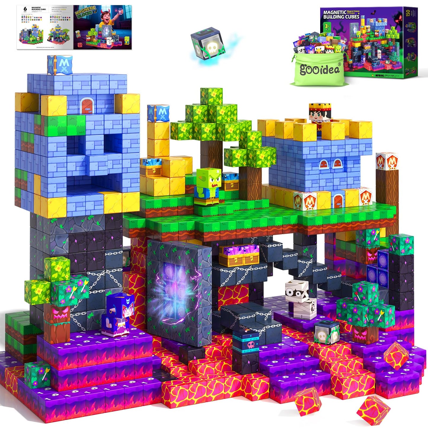 Gooidea 150 Magnetic Blocks – STEM Building Toy for Kids 4–12 | Kingdom vs Demon