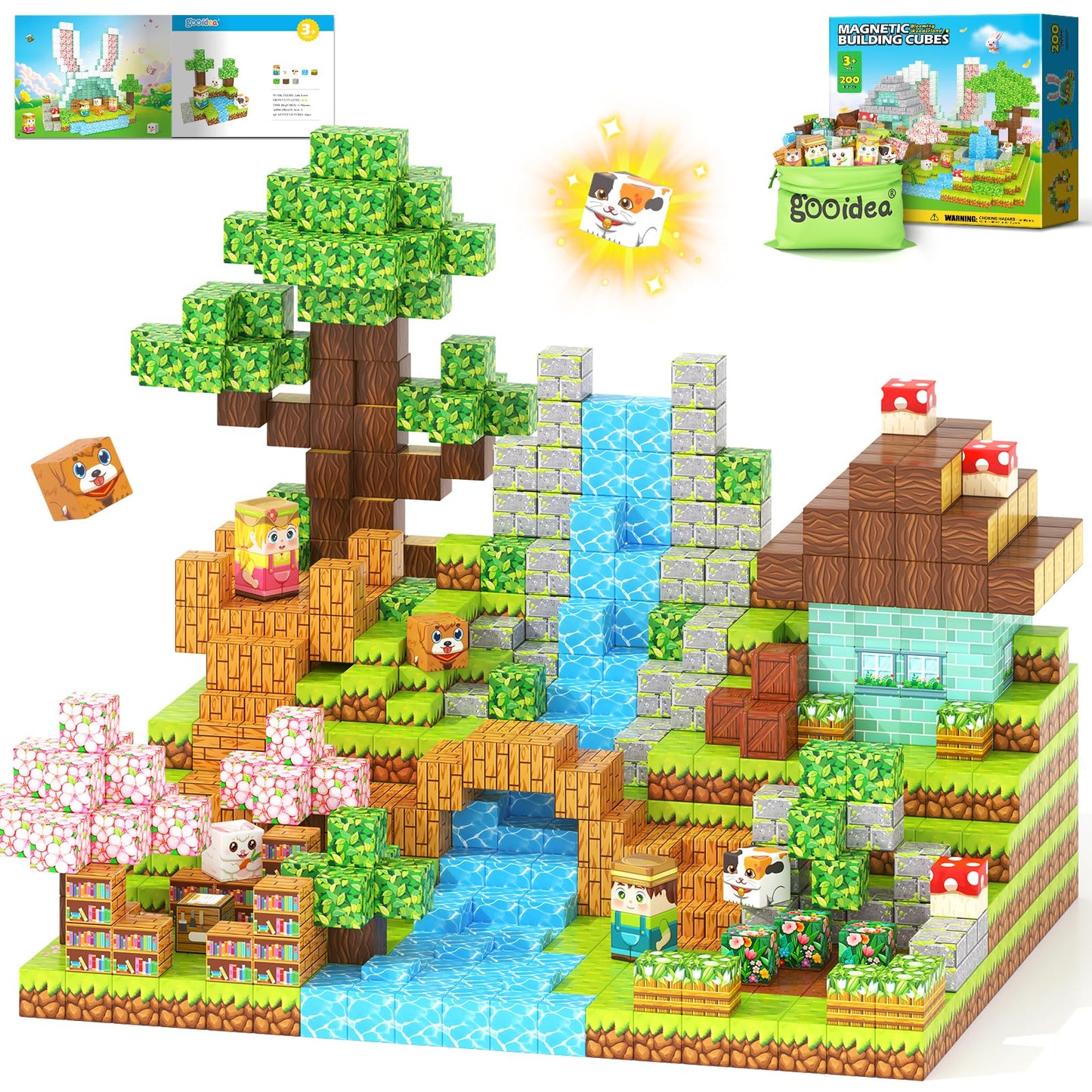 Gooidea 200 Magnetic Blocks — Forest World Building Set for Kids Ages 3-12 | Magnetic Construction Toy