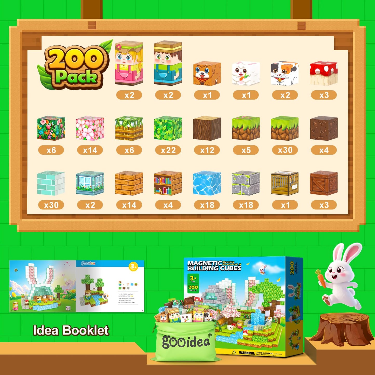Gooidea 200 Magnetic Blocks — Forest World Building Set for Kids Ages 3-12 | Magnetic Construction Toy