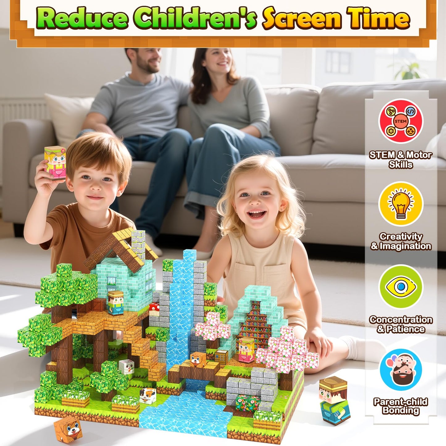 Gooidea 200 Magnetic Blocks — Forest World Building Set for Kids Ages 3-12 | Magnetic Construction Toy