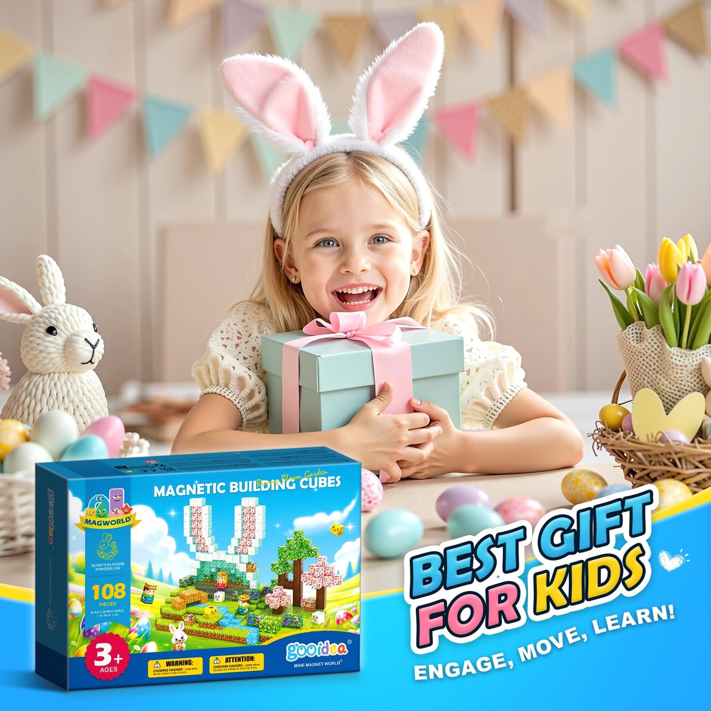 Gooidea 108PCS Magnetic Blocks – 1-Inch Building Cubes with Puzzle Panel | Sensory Learning Toy for Ages 3+