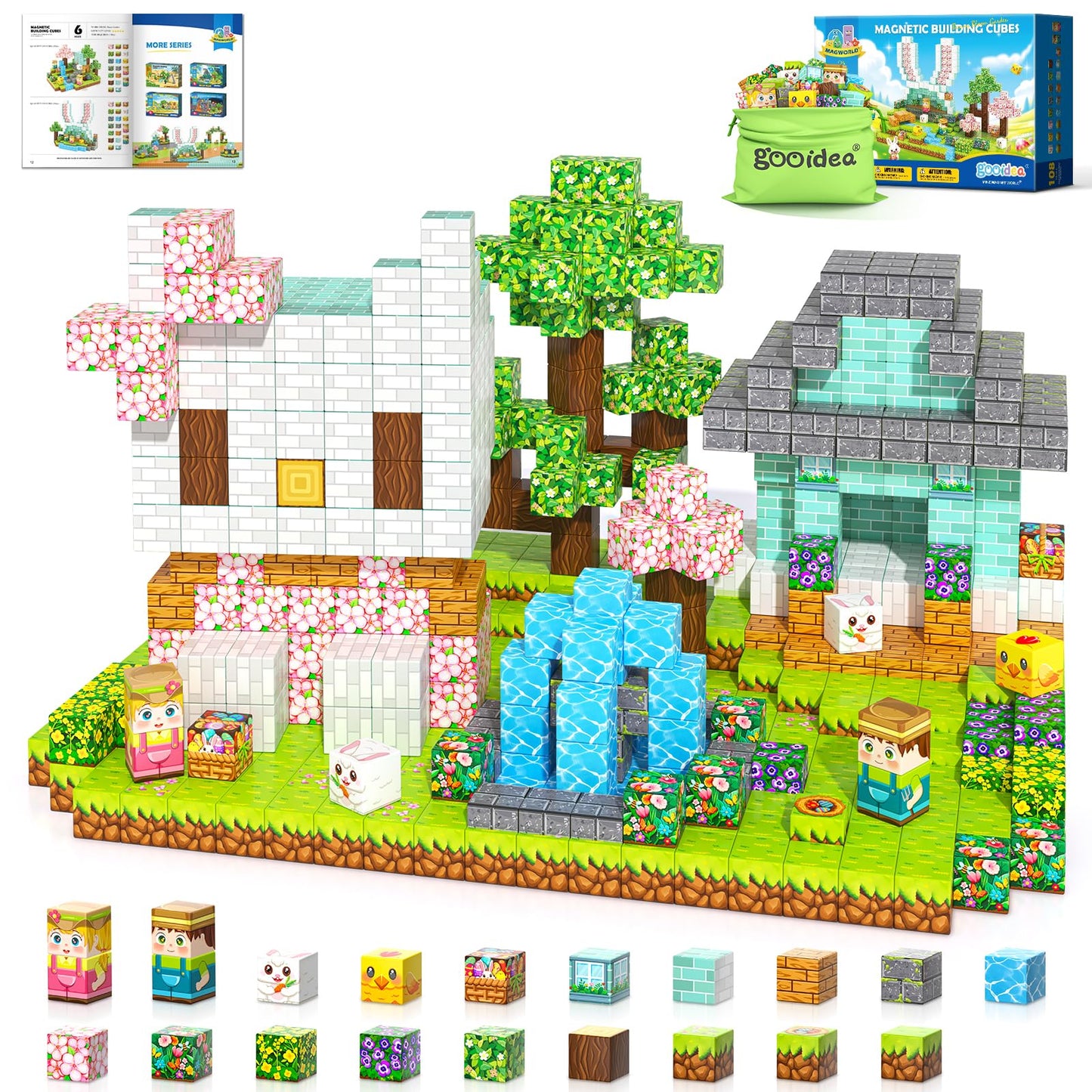Gooidea 108PCS Magnetic Blocks – 1-Inch Building Cubes with Puzzle Panel | Sensory Learning Toy for Ages 3+