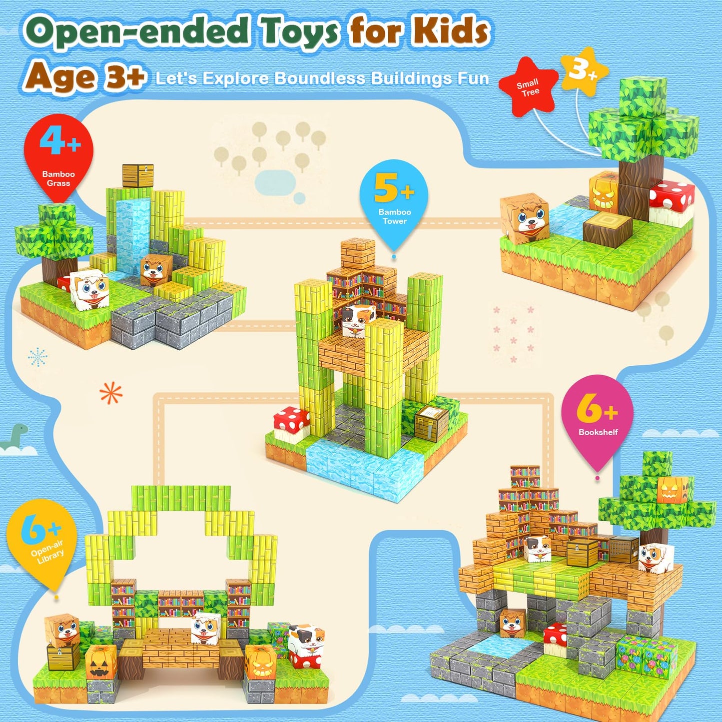 Gooidea Large Magnetic Blocks 1 Inch Building Cubes for Kids 3+ | Magworld Bamboo House Toy Set