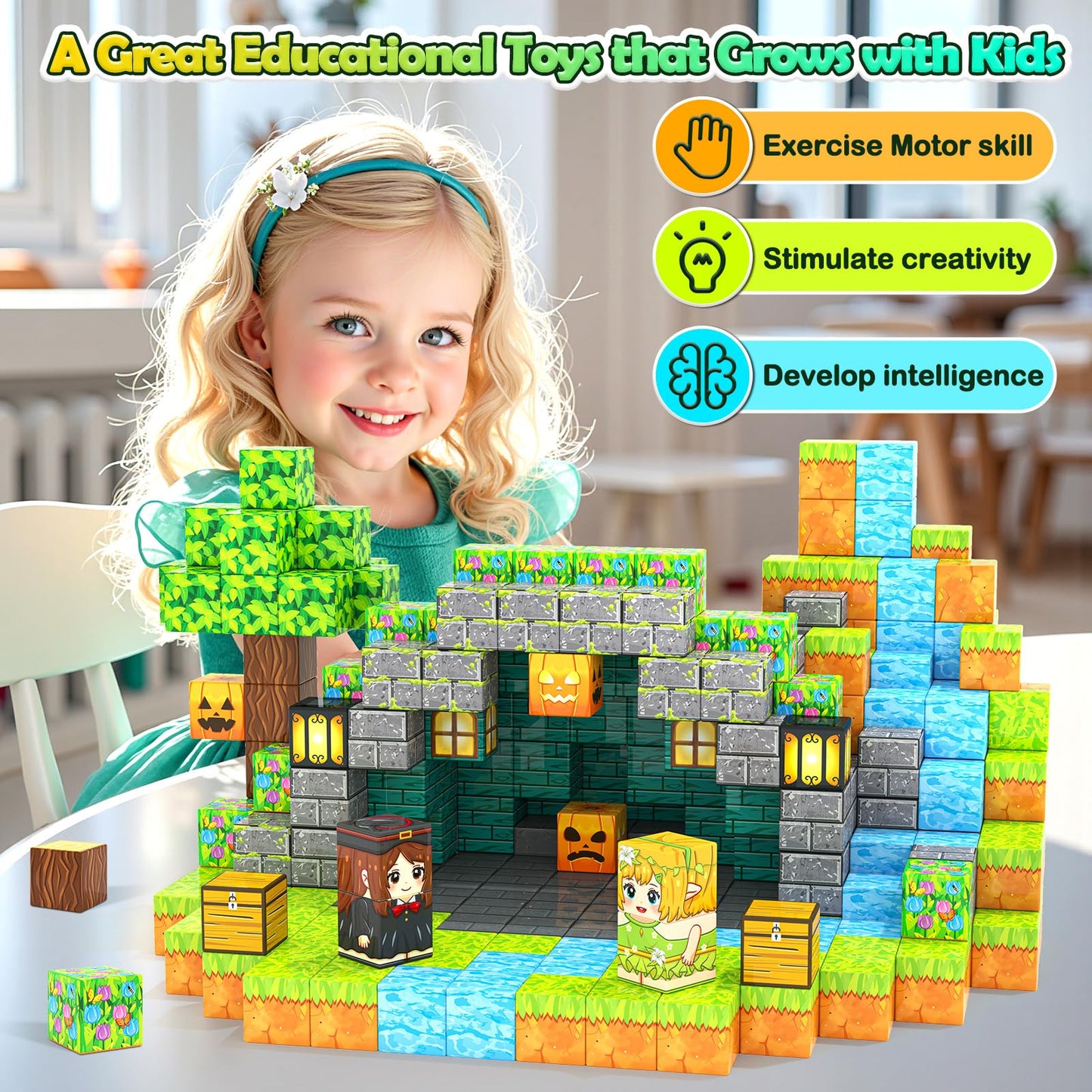 Gooidea Large Magnetic Blocks – Mine Magworld Magic Enchanted 1-Inch Cubes for Kids 3+