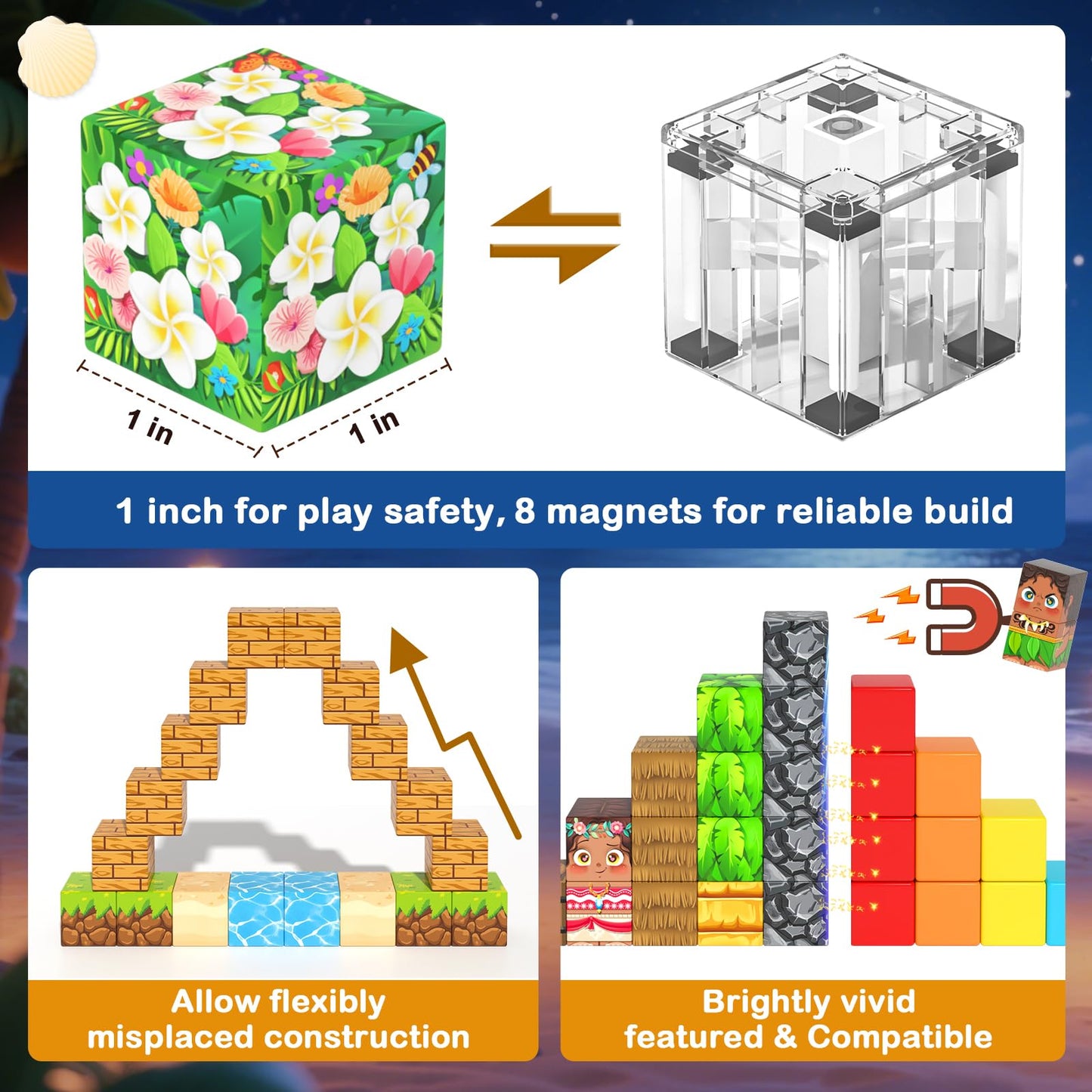 Gooidea Large Magnetic Blocks – 120pcs Hawaii Mine Magnet World Building Toy for Kids Aged 3-12