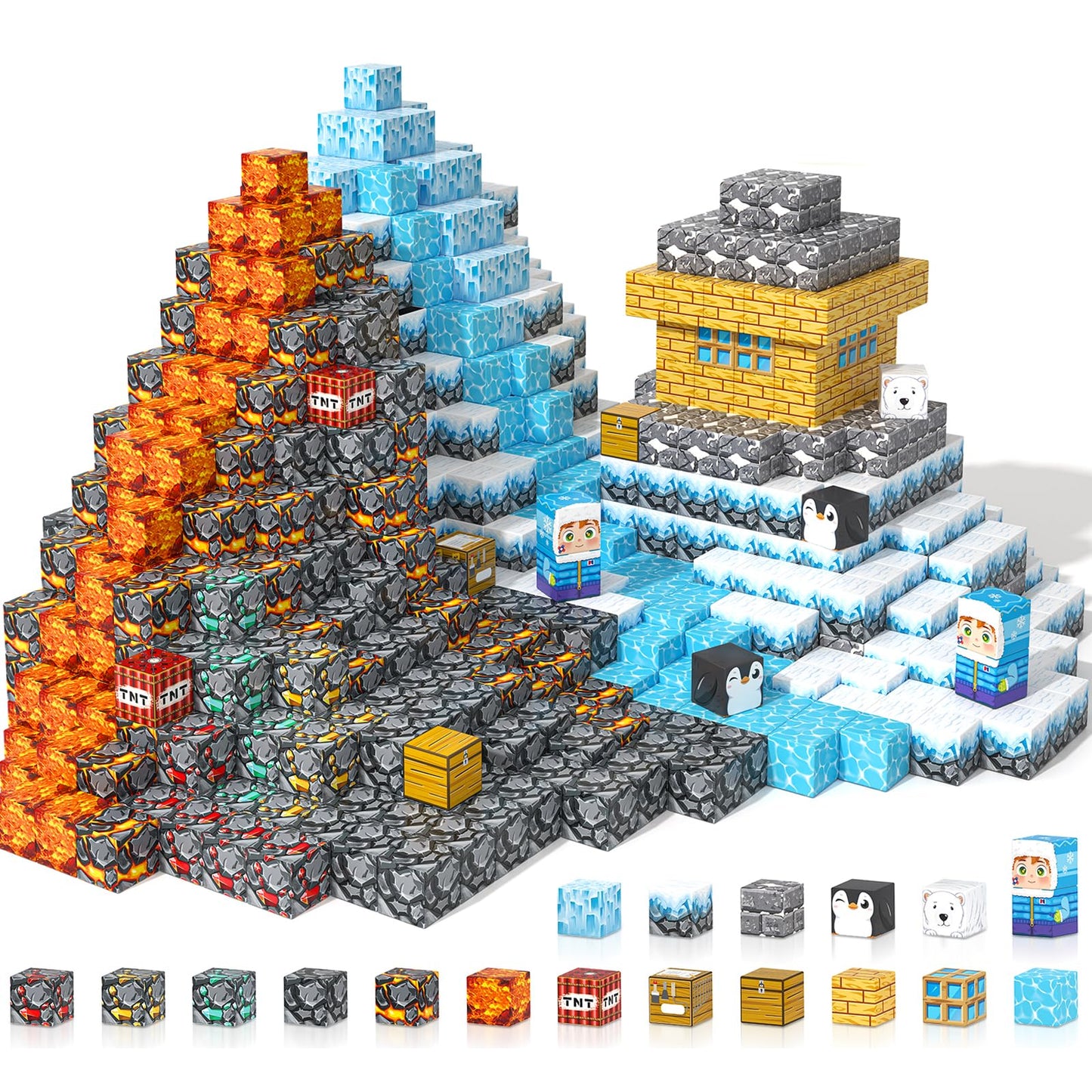 Gooidea Large Magnetic Blocks 110PCS – Ice Fire World MAGWORLD Build & Create Set for Kids Ages 3-12