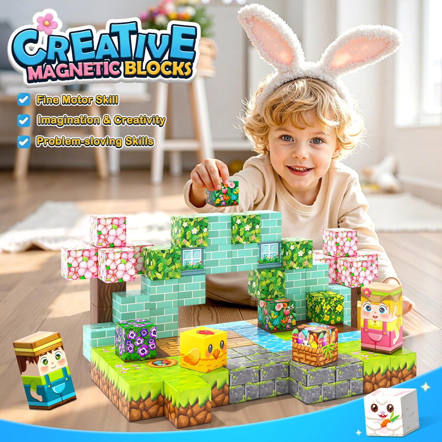 Gooidea 108PCS Magnetic Blocks – 1-Inch Building Cubes with Puzzle Panel | Sensory Learning Toy for Ages 3+