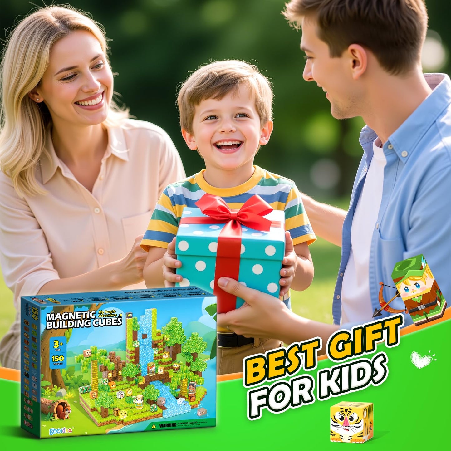 Gooidea 150 Magnetic Blocks – Jungle Adventure STEM Building Set for Kids 4-12