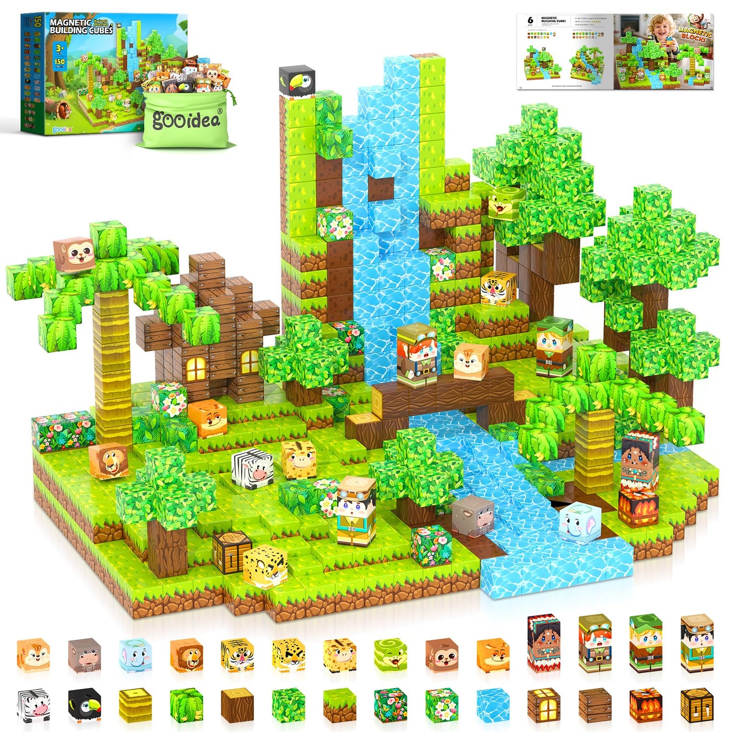 Gooidea 150 Magnetic Blocks – Jungle Adventure STEM Building Set for Kids 4-12