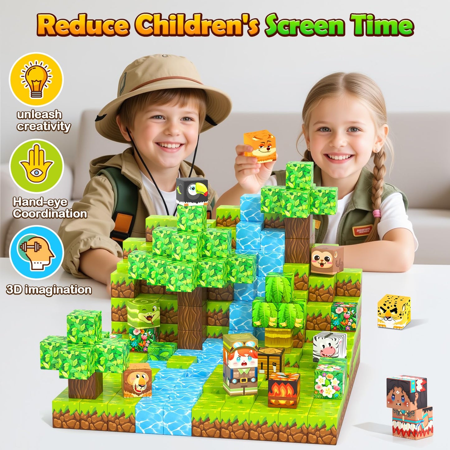 Gooidea 150 Magnetic Blocks – Jungle Adventure STEM Building Set for Kids 4-12