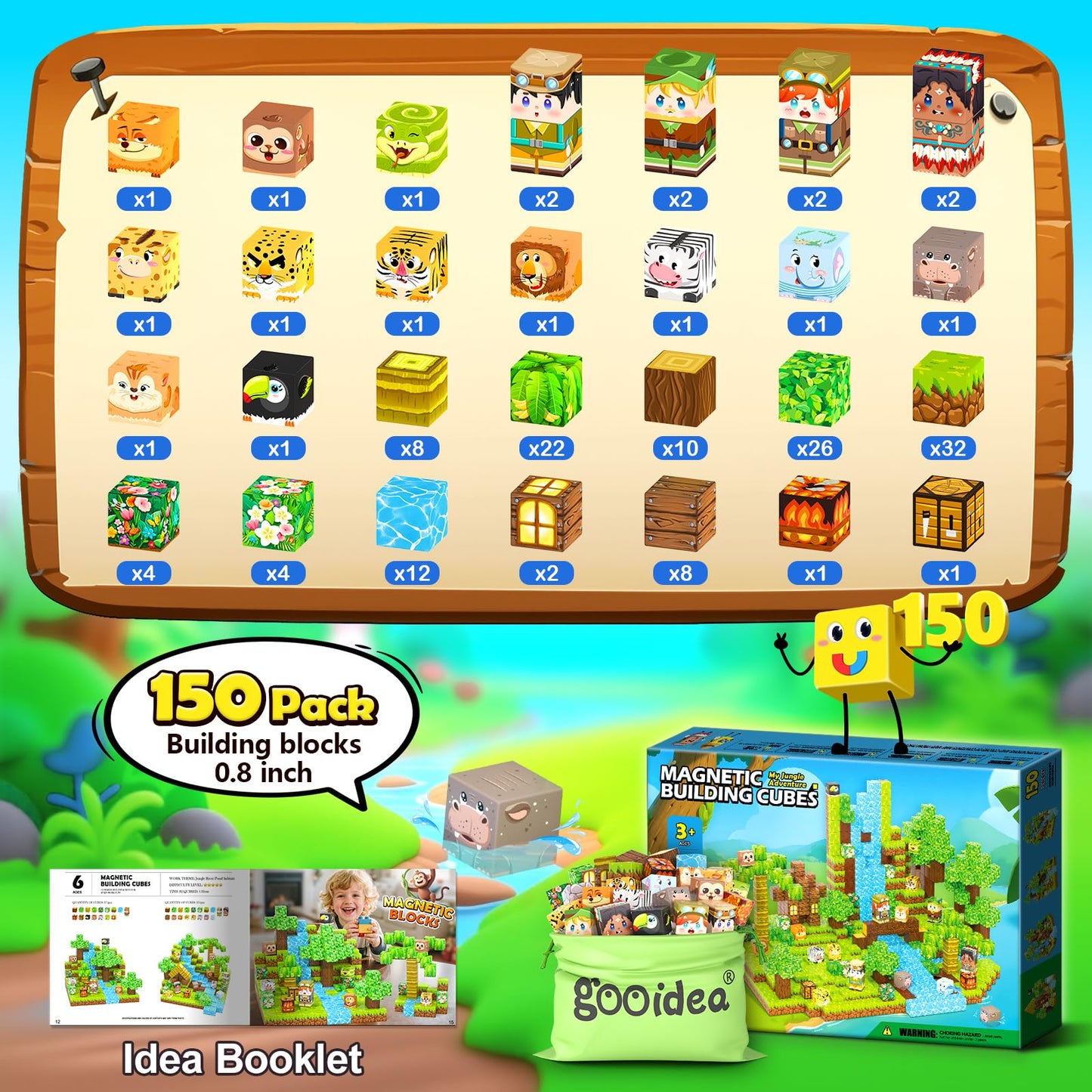 Gooidea 150 Magnetic Blocks – Jungle Adventure STEM Building Set for Kids 4-12