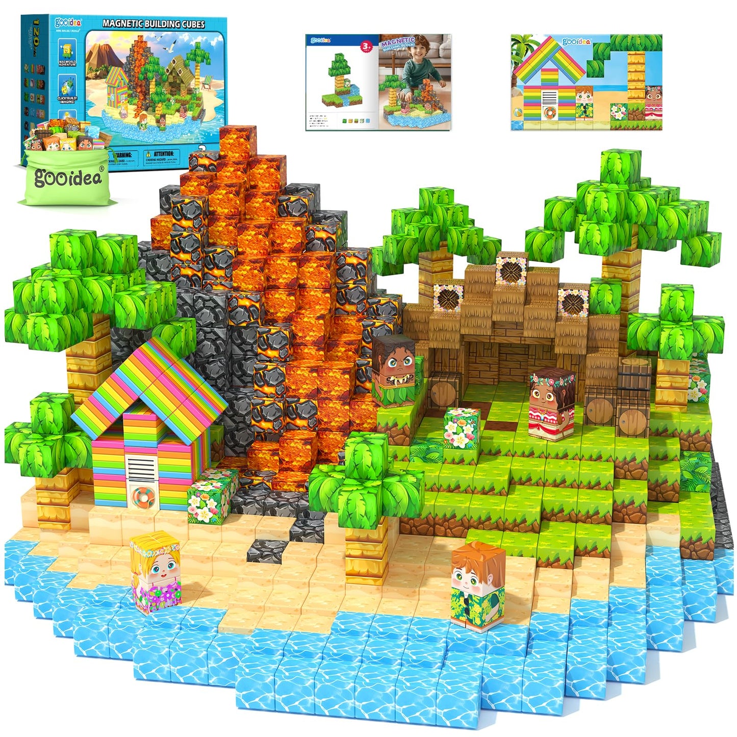 Gooidea Large Magnetic Blocks – 120pcs Hawaii Mine Magnet World Building Toy for Kids Aged 3-12