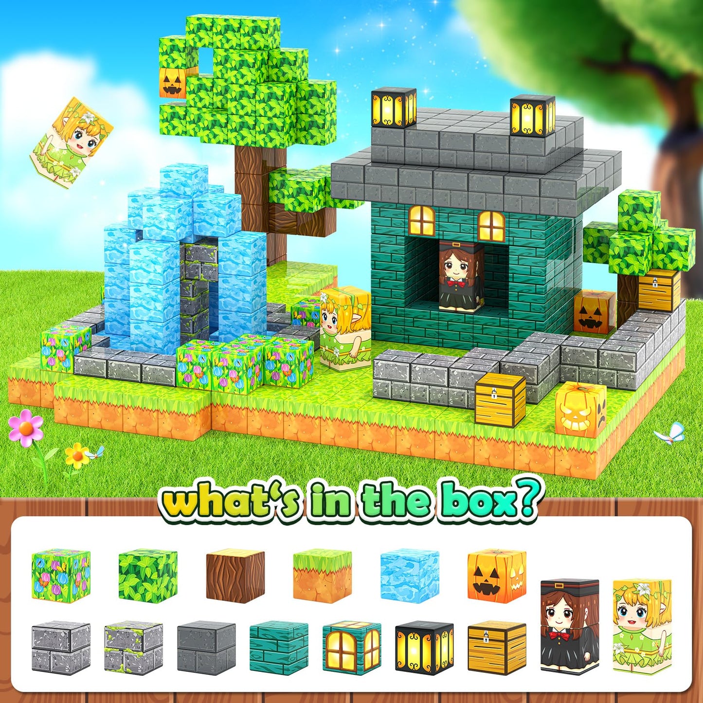 Gooidea Large Magnetic Blocks – Mine Magworld Magic Enchanted 1-Inch Cubes for Kids 3+